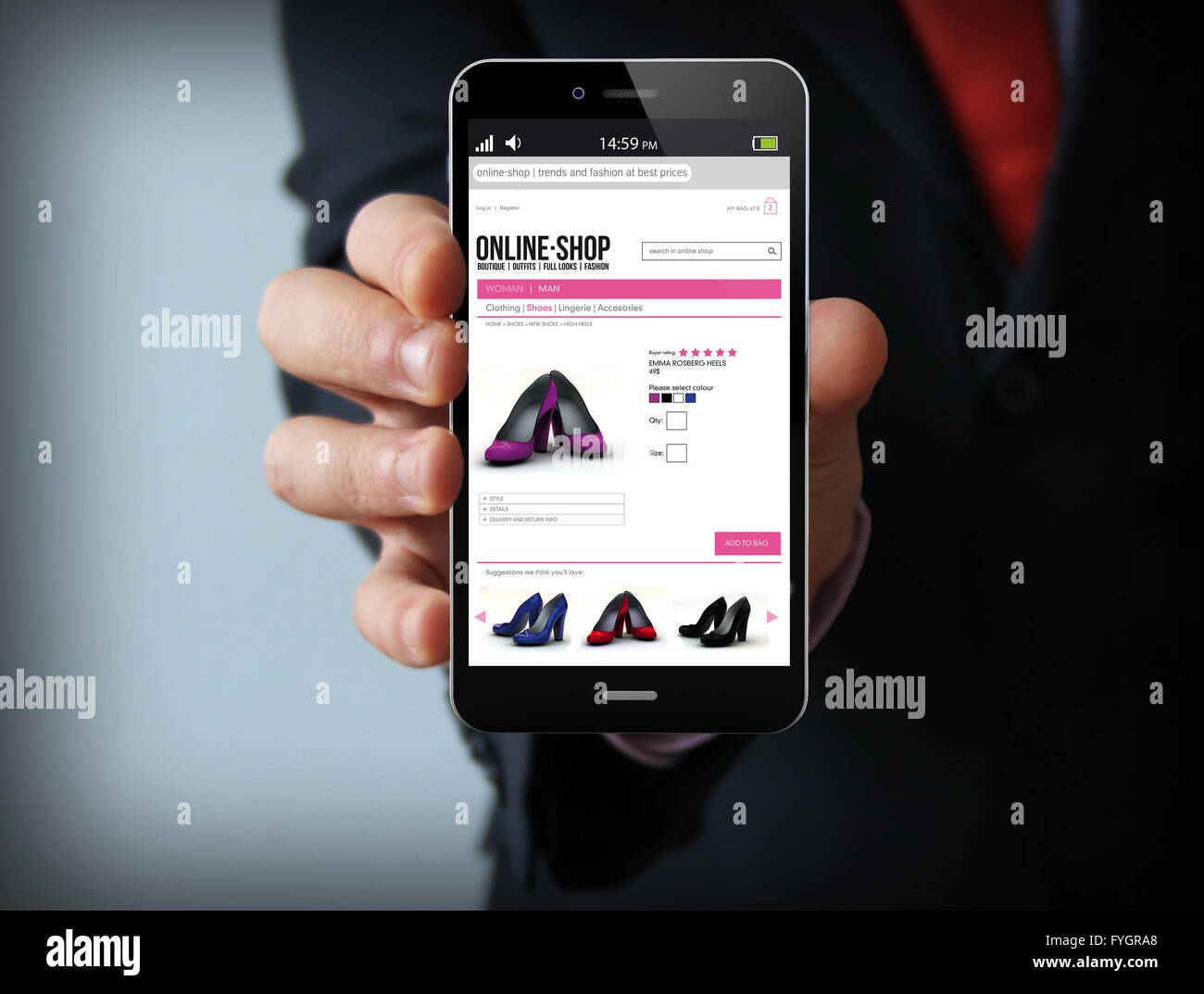 La mobilité d'entreprise et concept de communication : un smartphone moderne avec boutique en ligne Banque D'Images