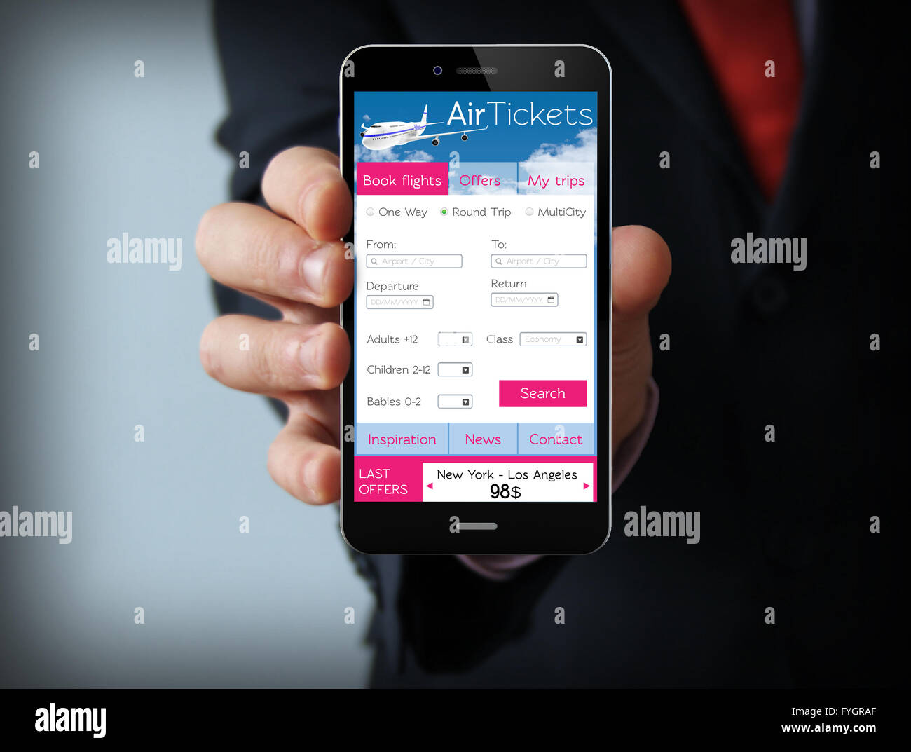 Concept d'affaires : téléphone numérique généré avec entrées vols web. Tous les graphiques de l'écran sont constitués. Banque D'Images