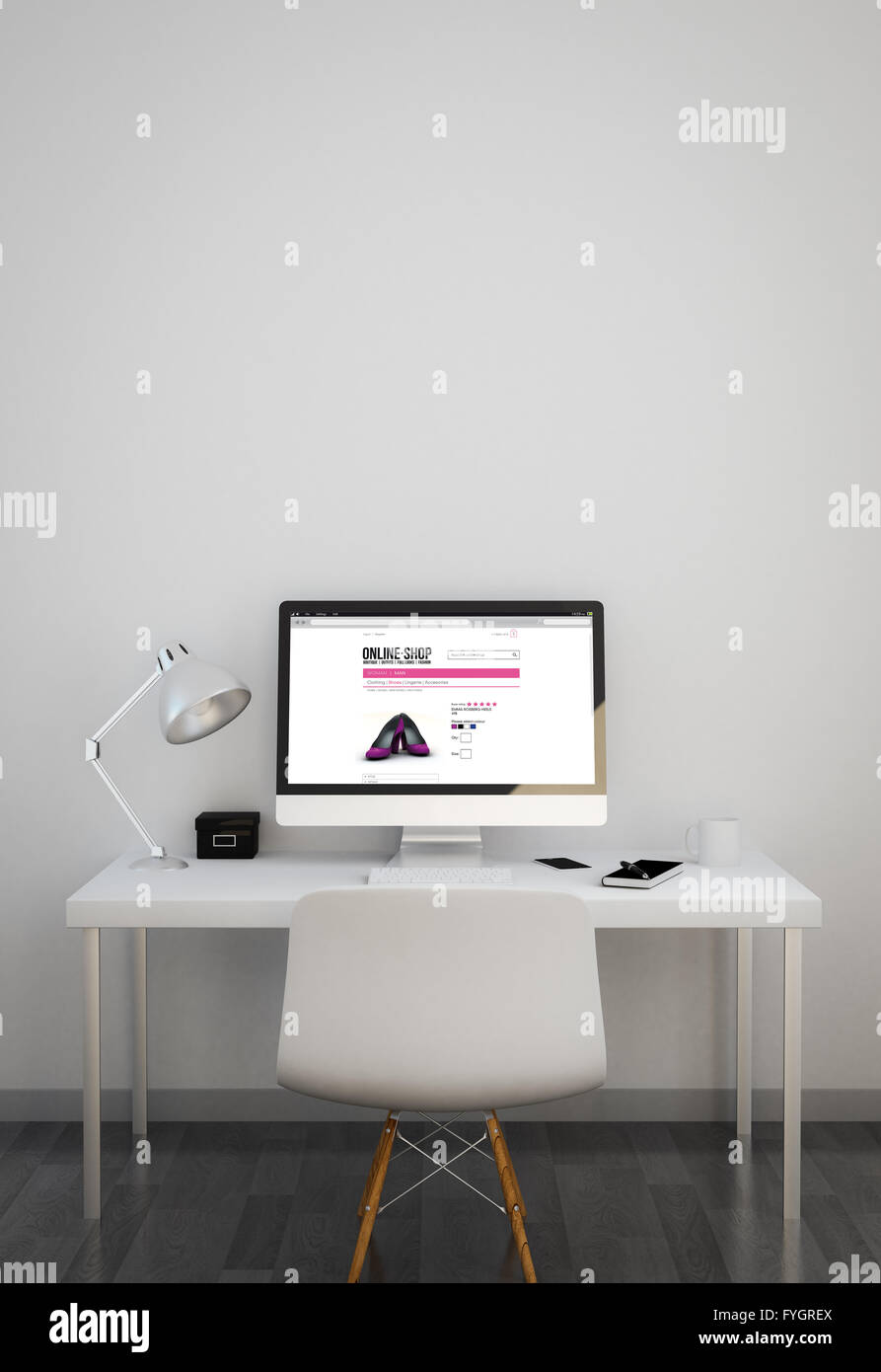 Nettoyer avec de l'espace site boutique en ligne à l'écran. tous les écrans graphiques sont constitués. 3d illustration. Banque D'Images