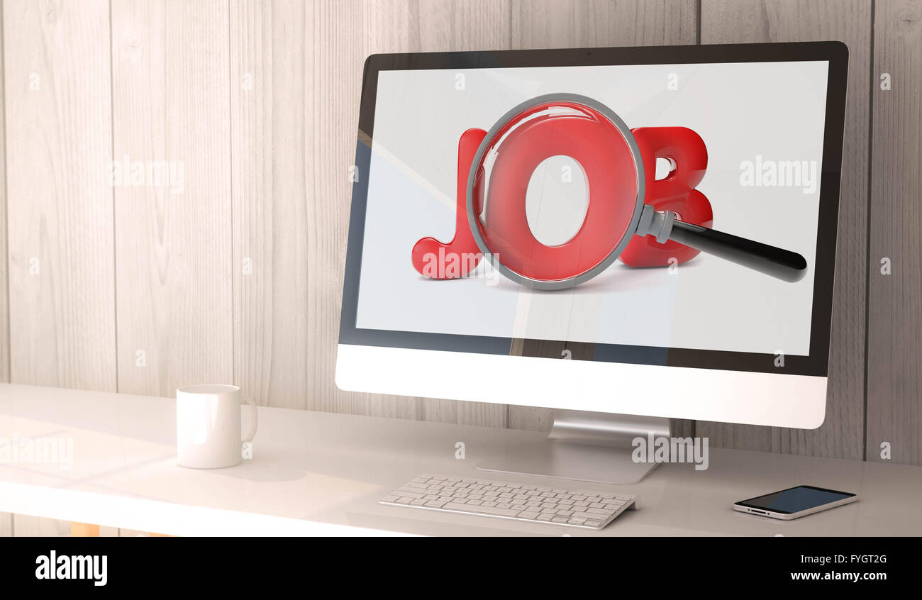 Rendre l'espace de travail numérique généré à la recherche d'un emploi à l'écran d'ordinateur et smartphone. Tous les graphiques de l'écran sont constitués. Banque D'Images