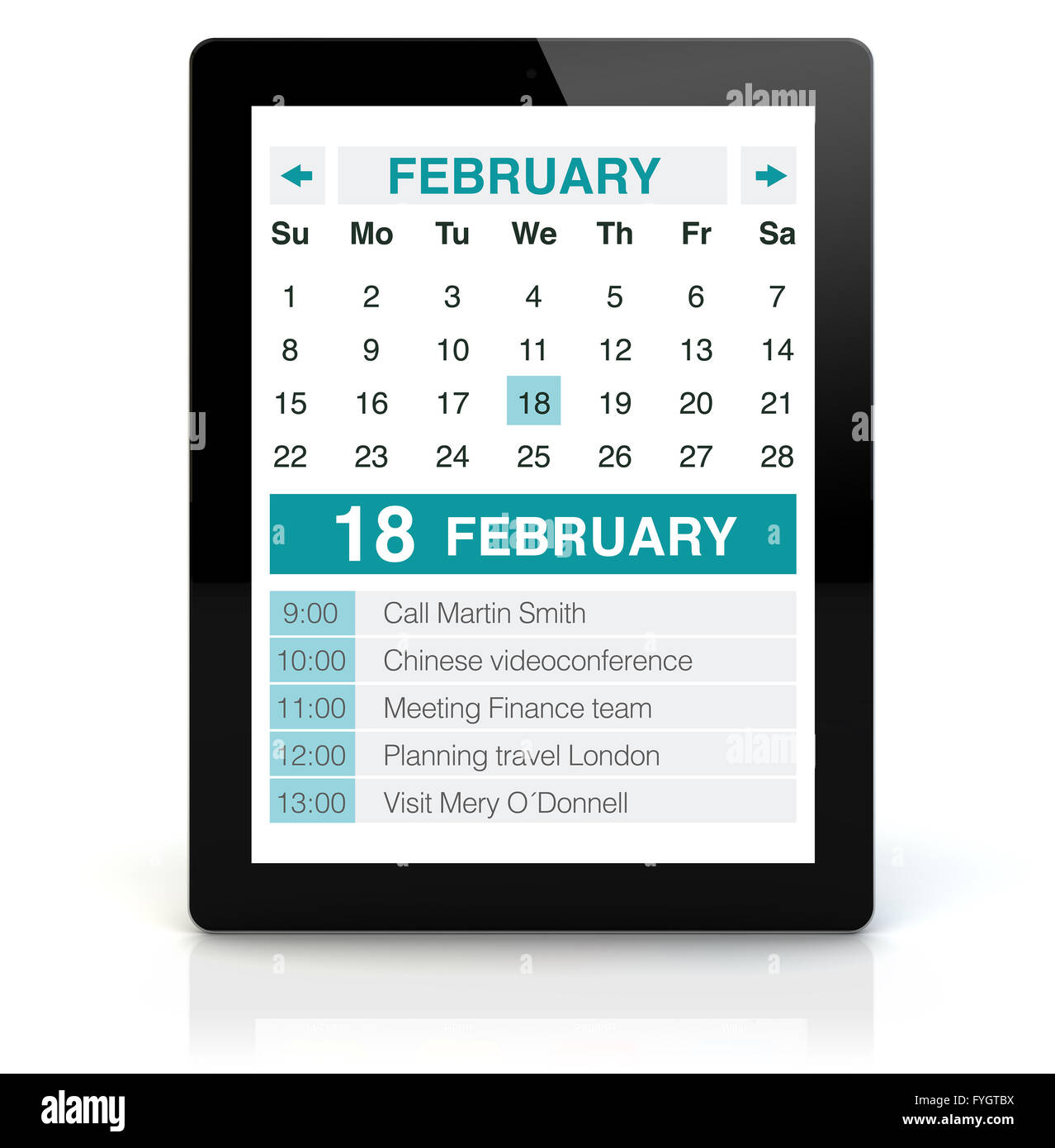 Organisation concept : render d'un tablet pc avec l'organisateur sur l'écran. Écran graphique sont constitués. Banque D'Images