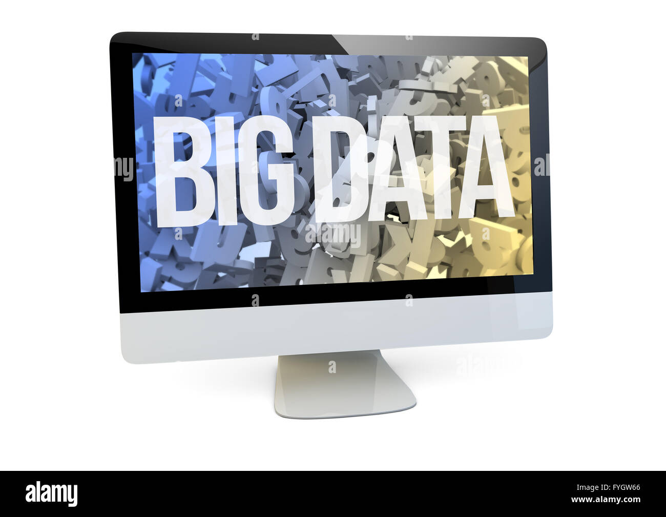 Concept de big data : render d'un ordinateur avec le big data à l'écran isolé Banque D'Images