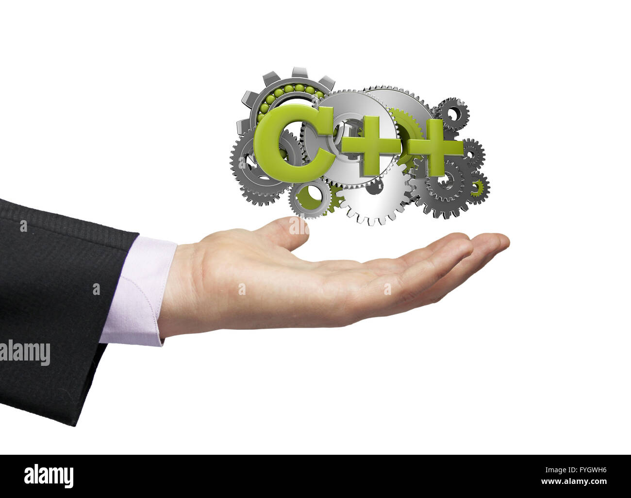 Les pignons avec text c + + plus un homme d'affaires part Banque D'Images