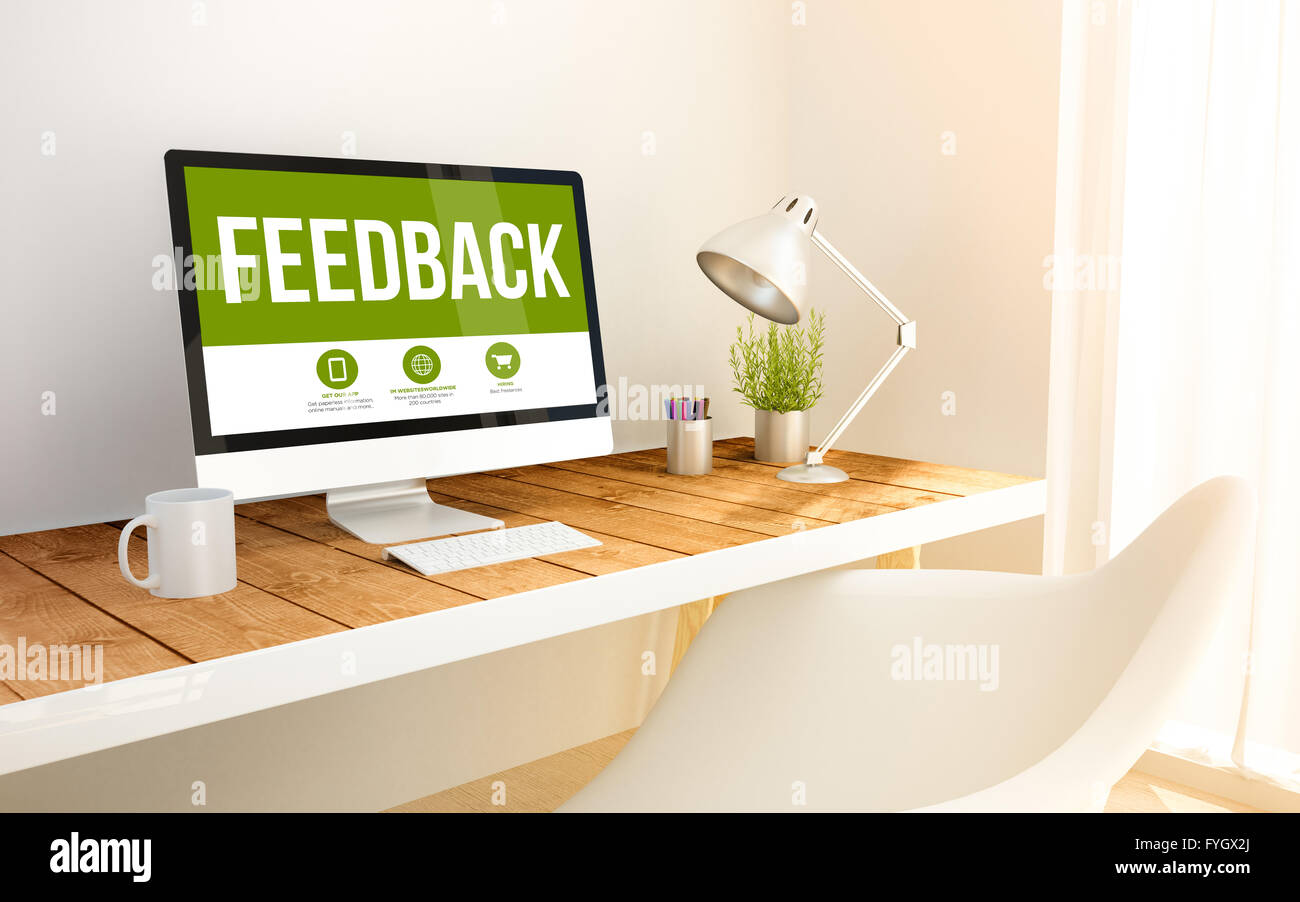 Généré 3d espace minimaliste avec ordinateur et écran ordinateur commentaires copyspace. Illustration 3d tous les graphiques sont l'écran. Banque D'Images