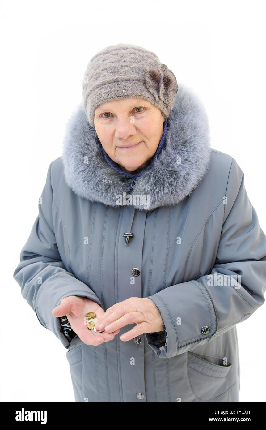 Portrait vieille femme bienveillante avec de l'argent Banque D'Images