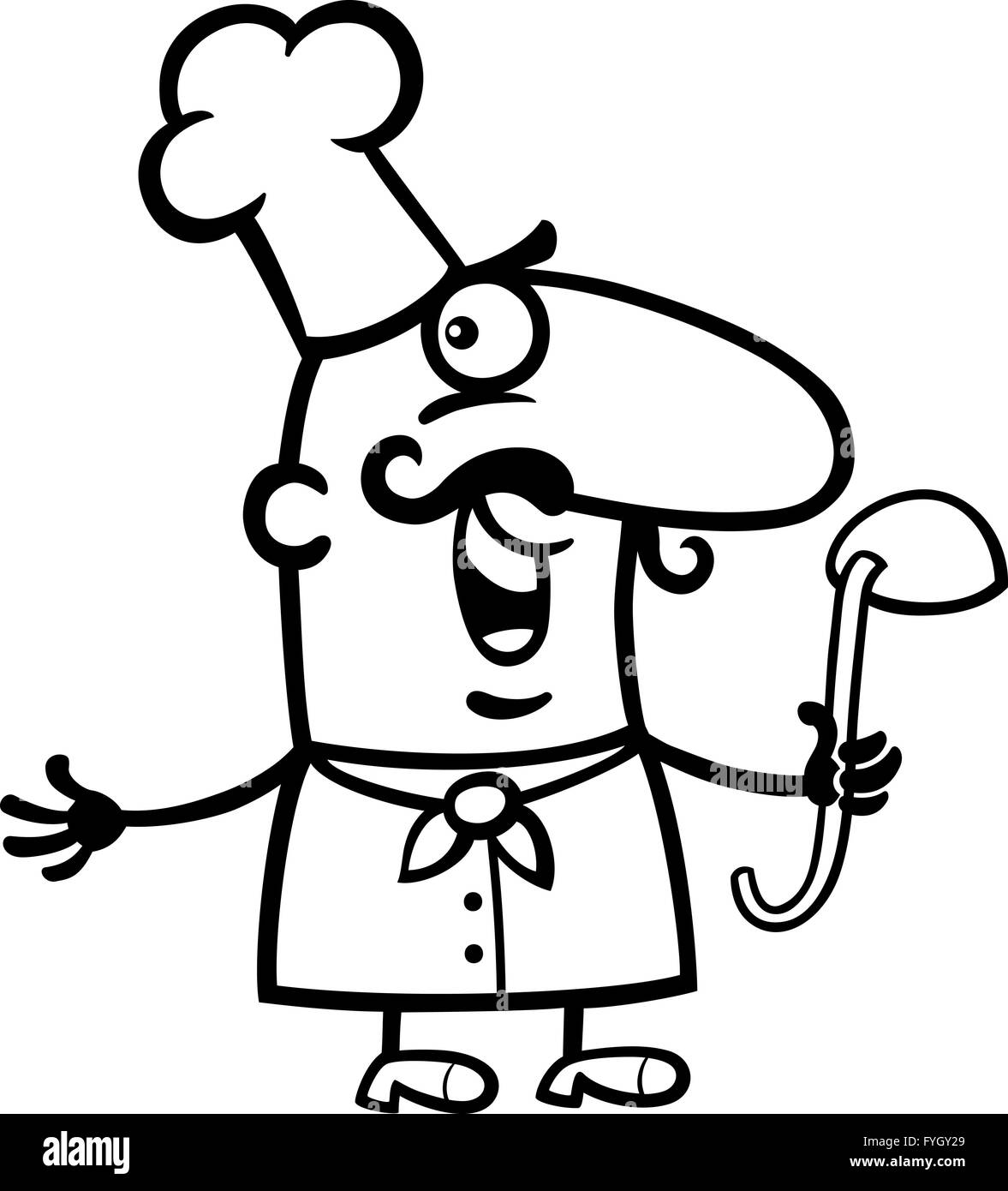 Cuisinier ou chef avec louche cartoon illustration Banque D'Images