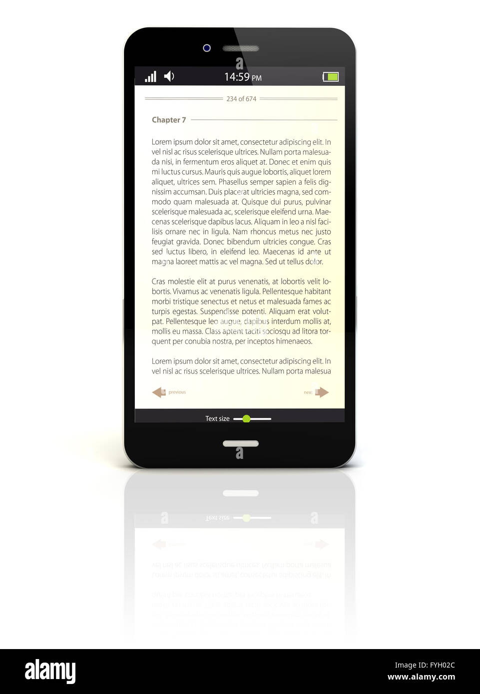 Un rendu avec un ebook smartphone app sur l'écran Banque D'Images