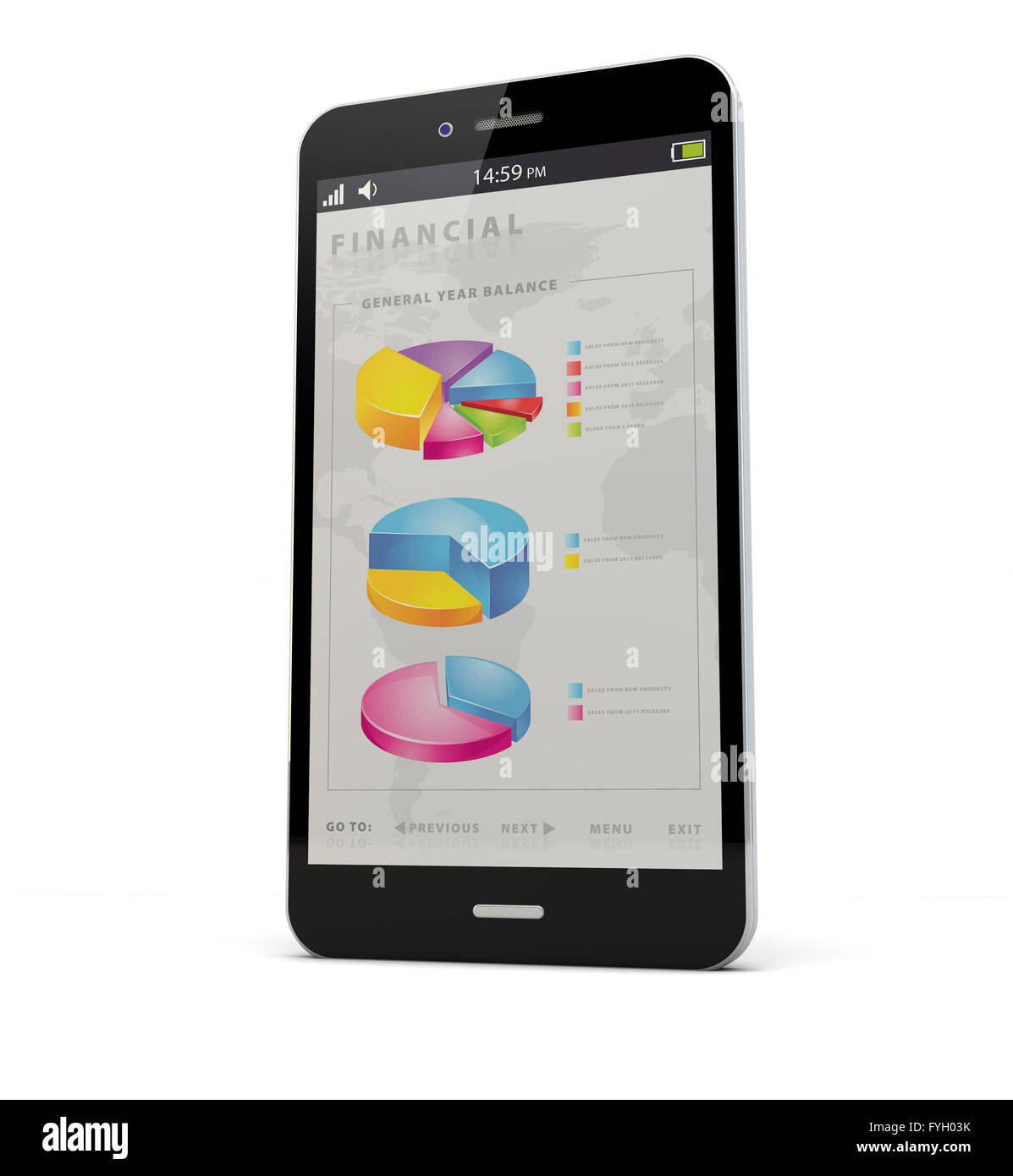 Le rendu d'un smart phone avec l'application financière sur l'écran Banque D'Images