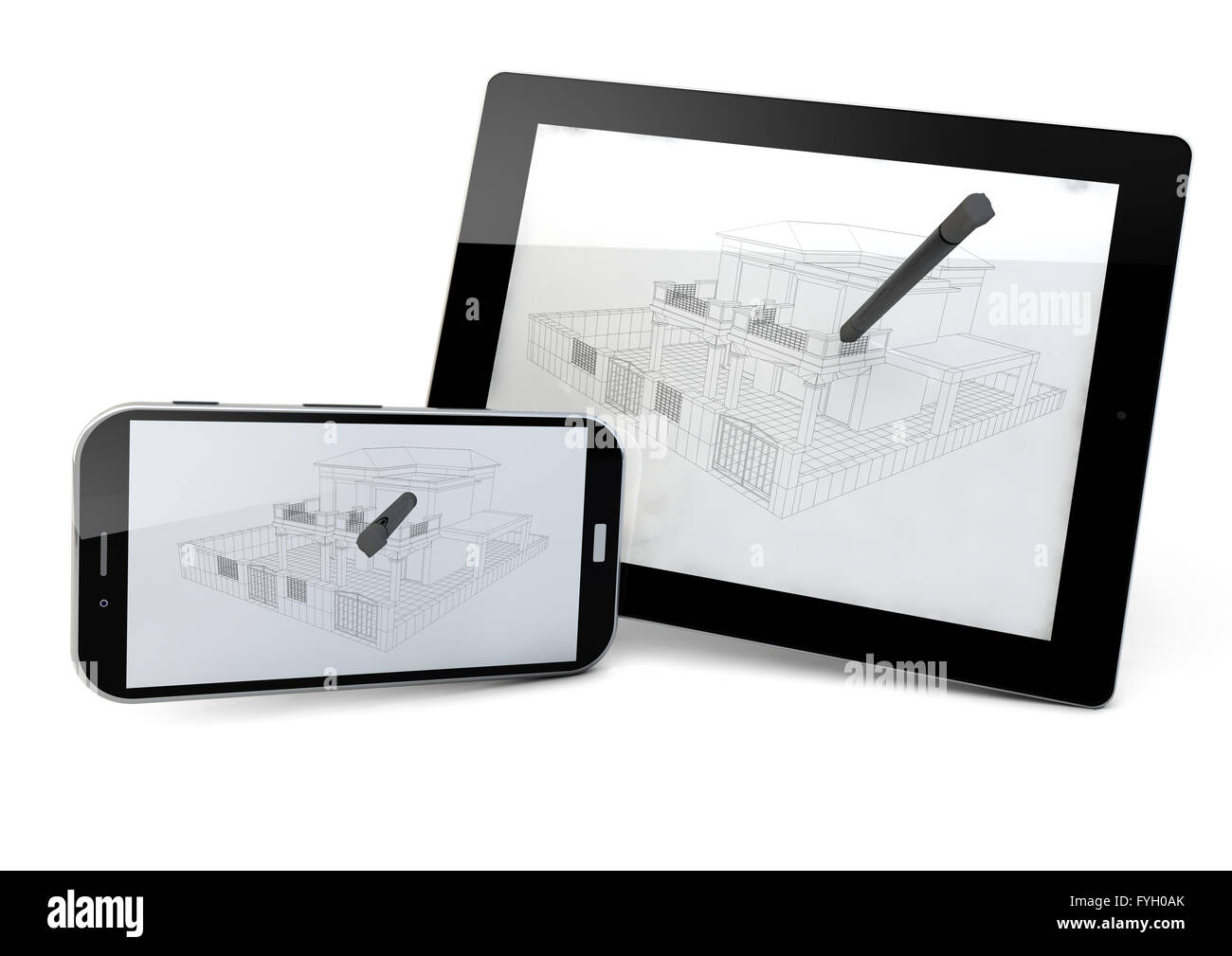 Le rendu d'un projet d'ingénierie dans une tablette et un smartphone Banque D'Images