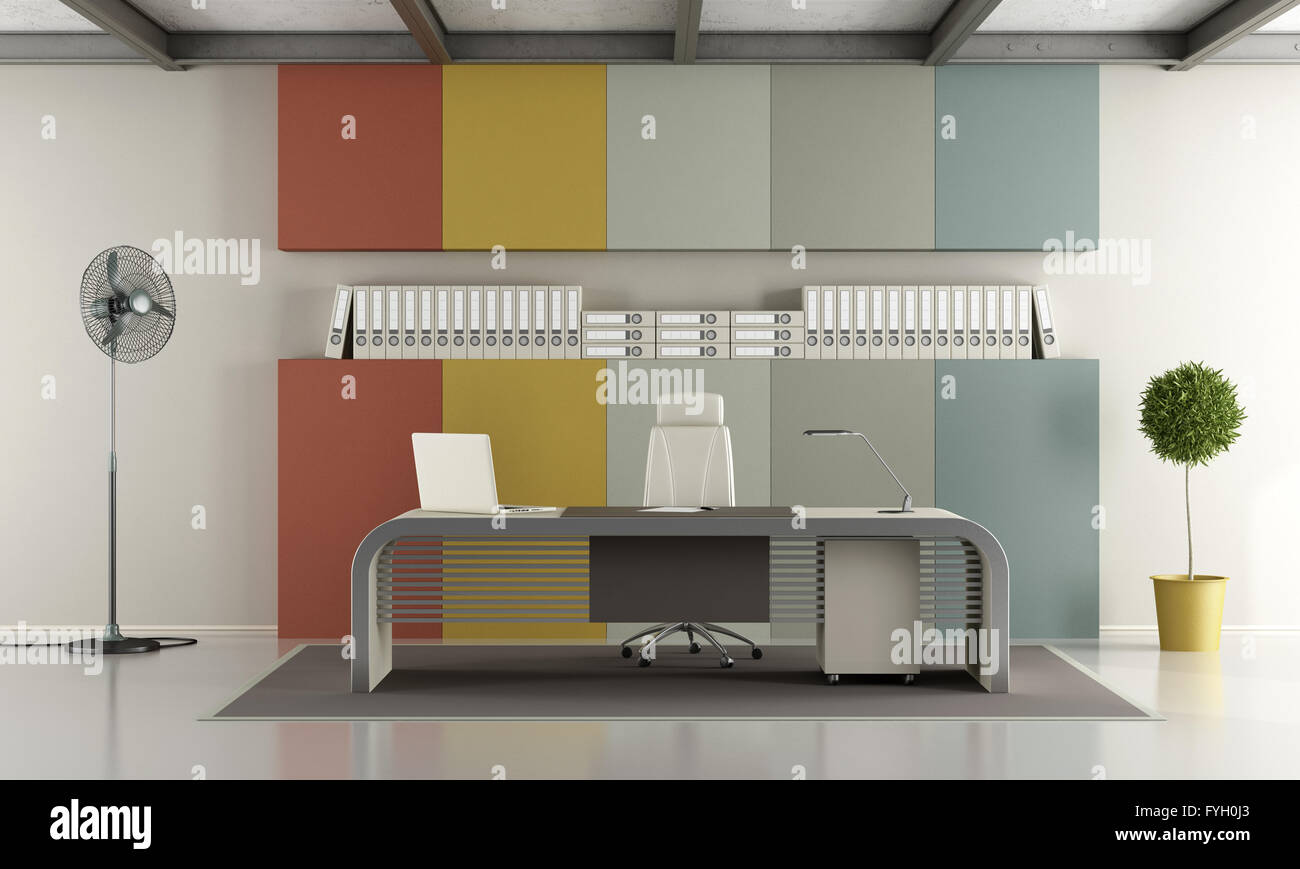 Bureau contemporain avec panneau coloré avec niche - le rendu 3D Banque D'Images