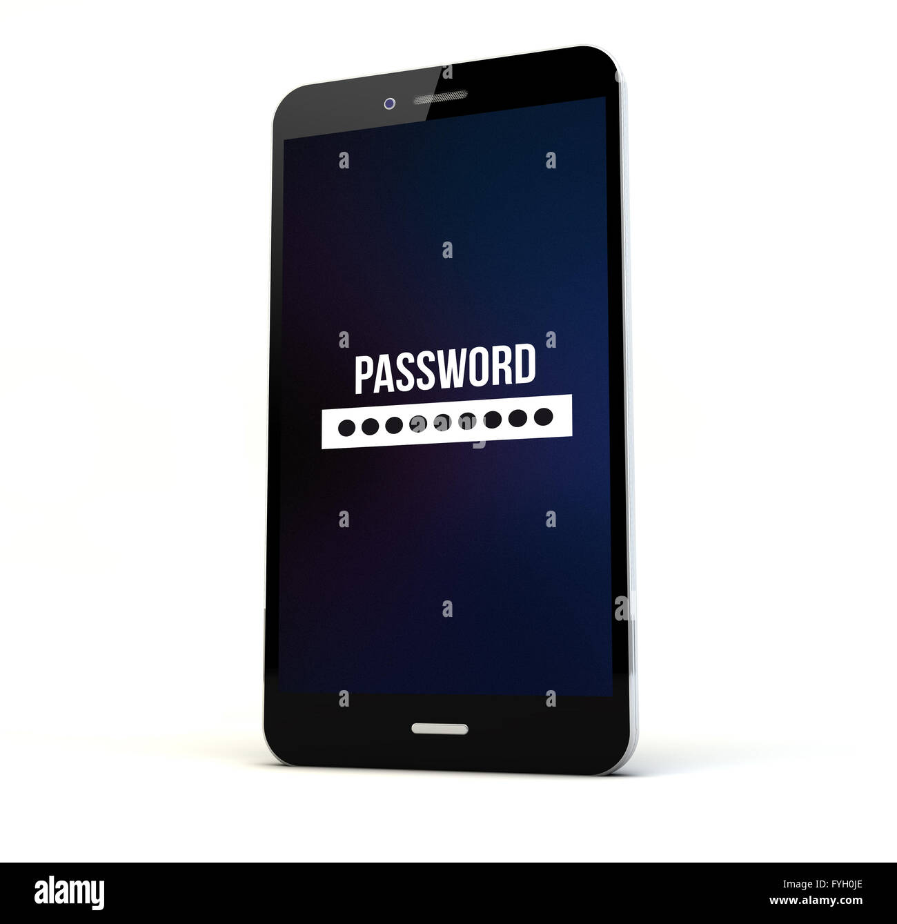 Le rendu d'un téléphone avec mot de passe à l'écran isolé Banque D'Images