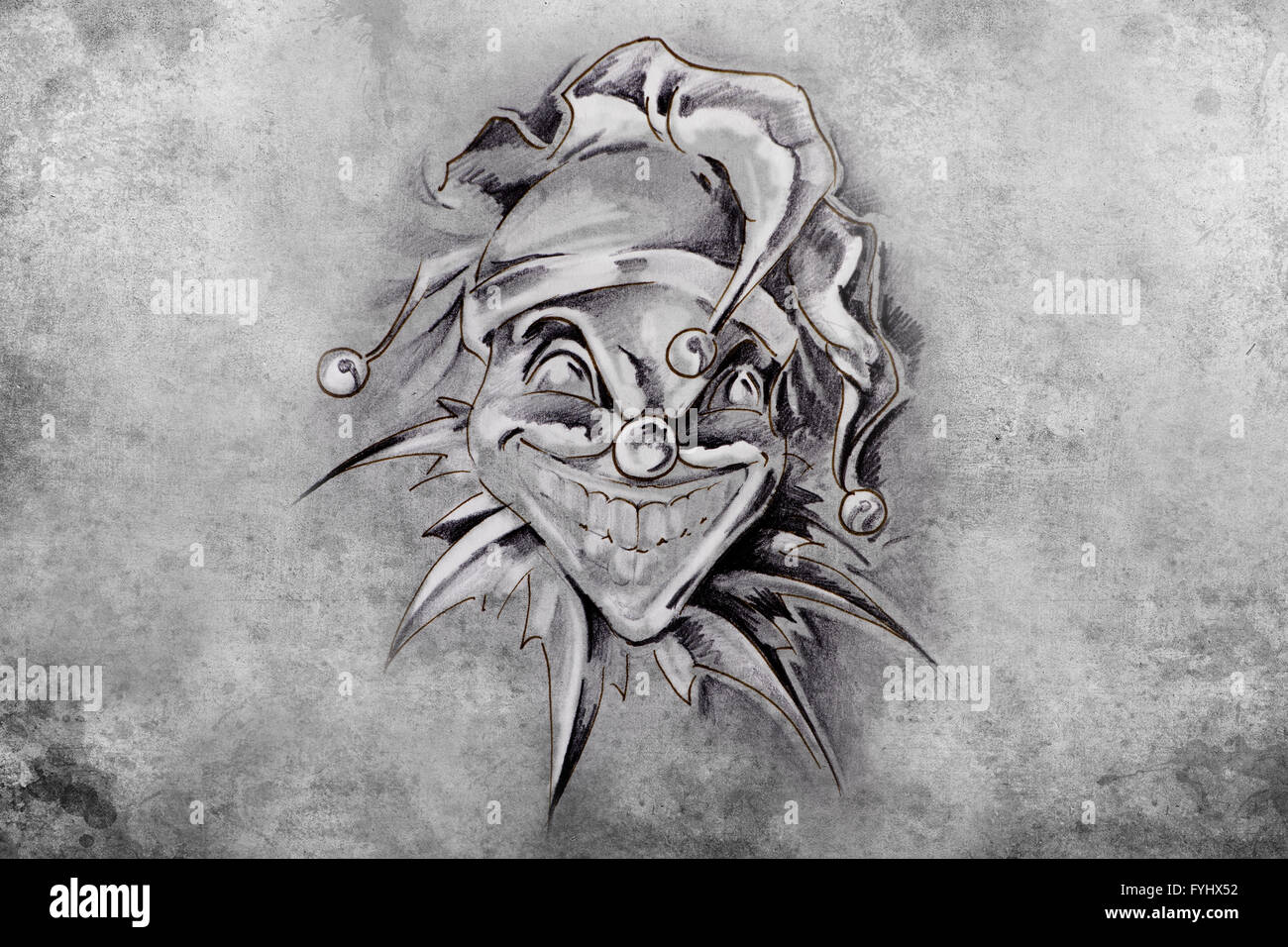 Joker tattoo, illustration, dessiner sur papier fait main vintage Banque D'Images
