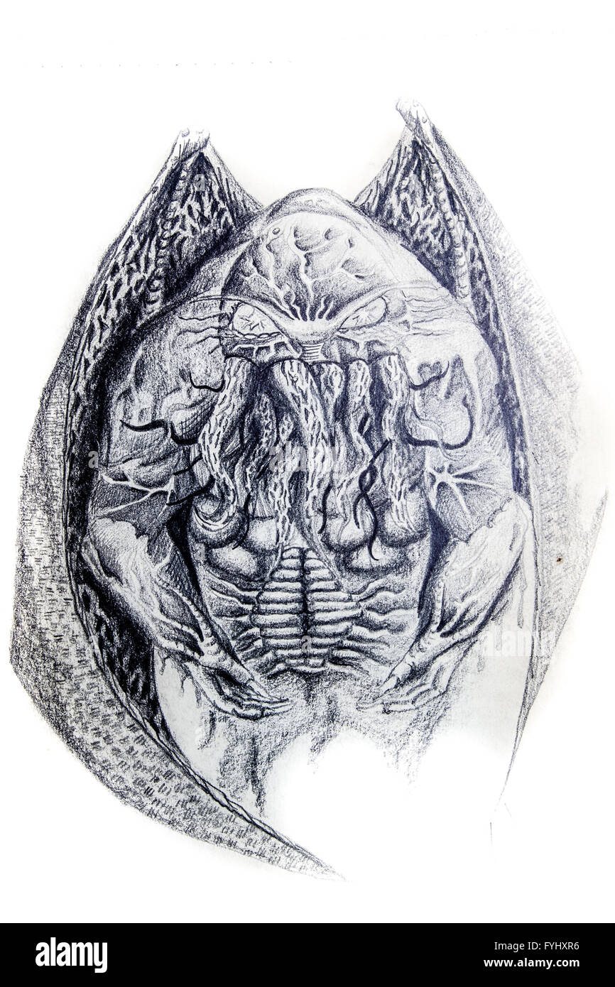 Monstre de mer, poulpes, tatouage dessin illustration Banque D'Images