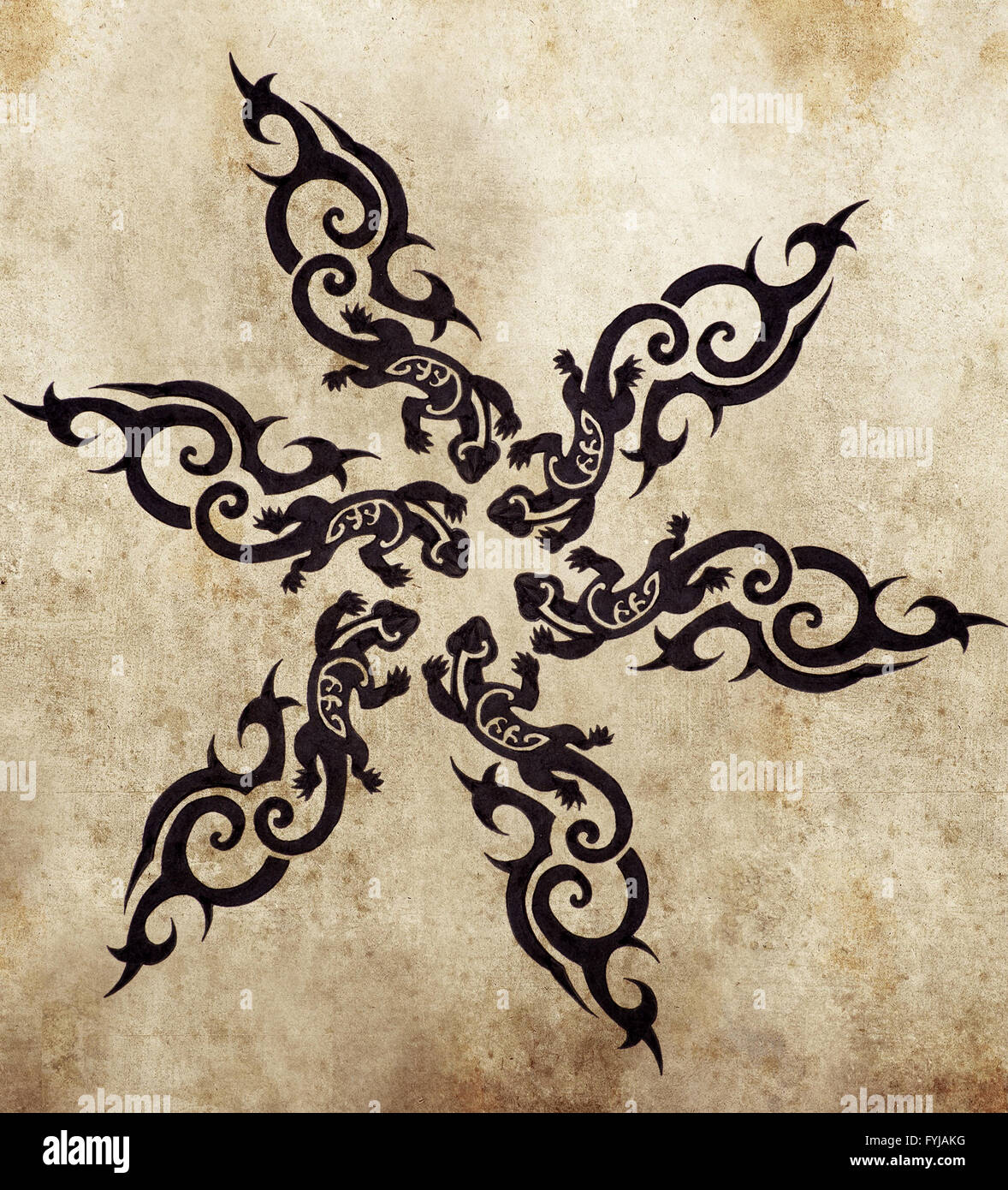 Salamandre tribal, croquis de l'art du tatouage Banque D'Images