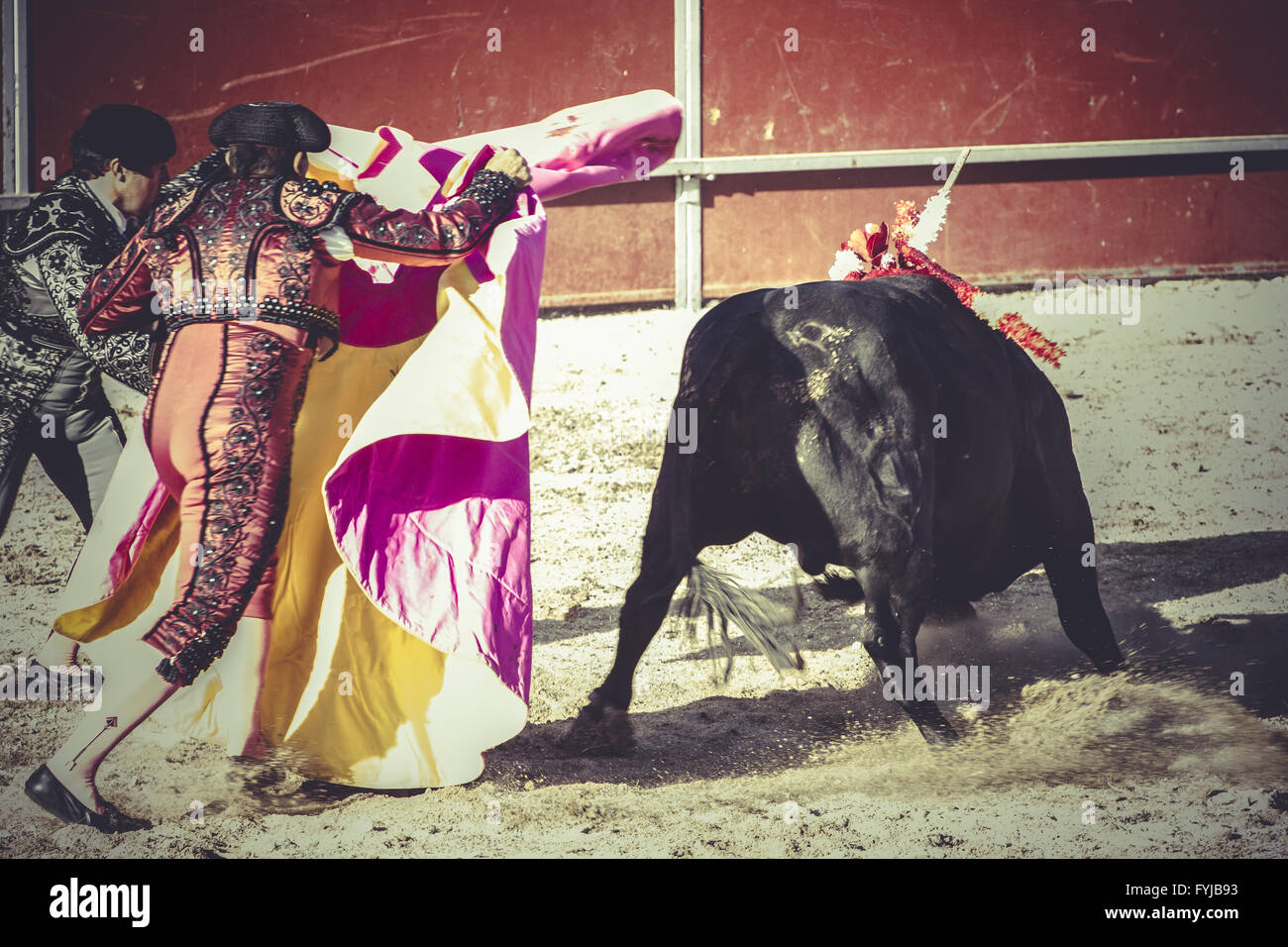 Toreros, corrida, où un parti traditionnel espagnol un taureau de combat matador Banque D'Images