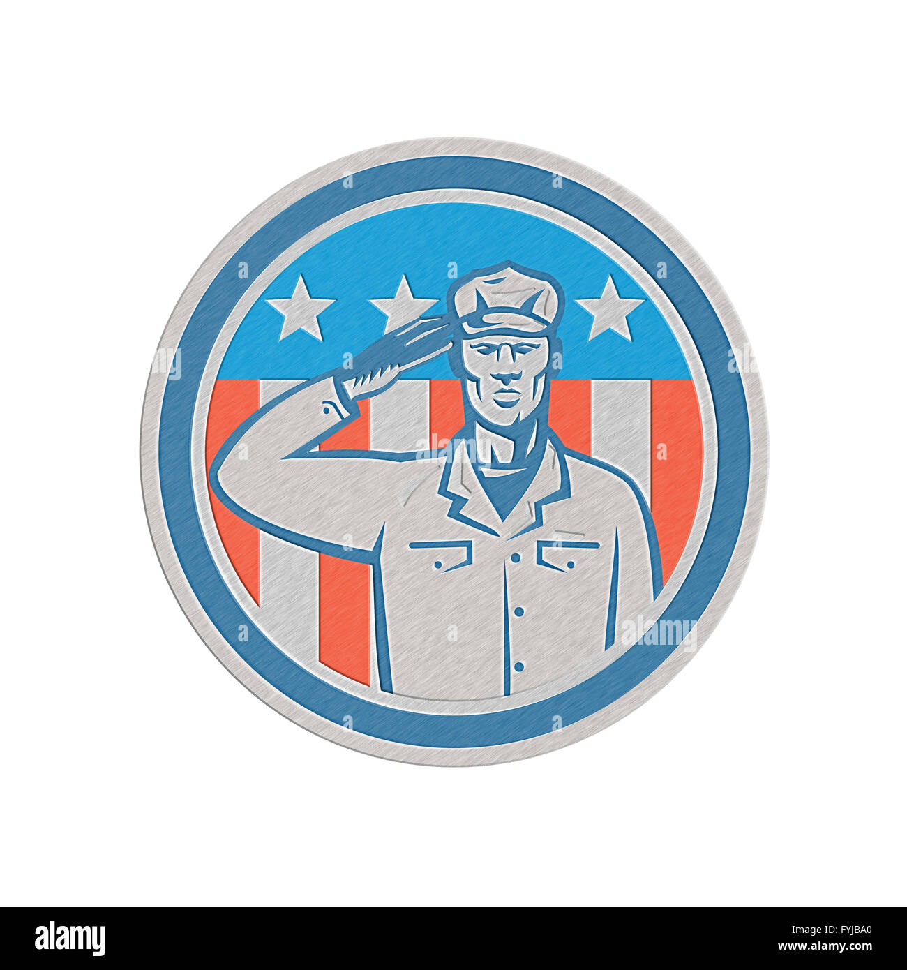 Soldat américain drapeau Salut Retro Circle Banque D'Images