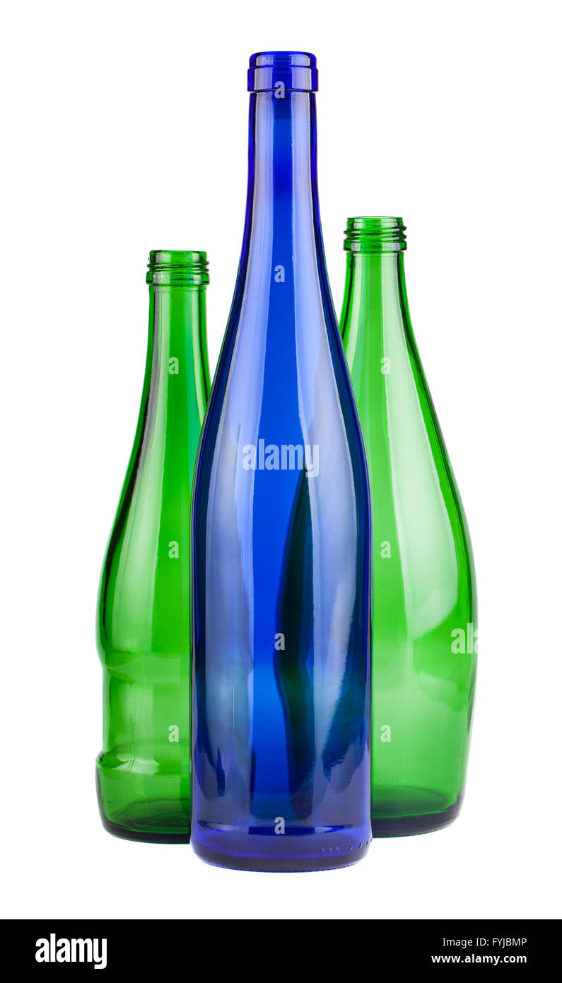 Vert et Bleu des bouteilles vides Banque D'Images