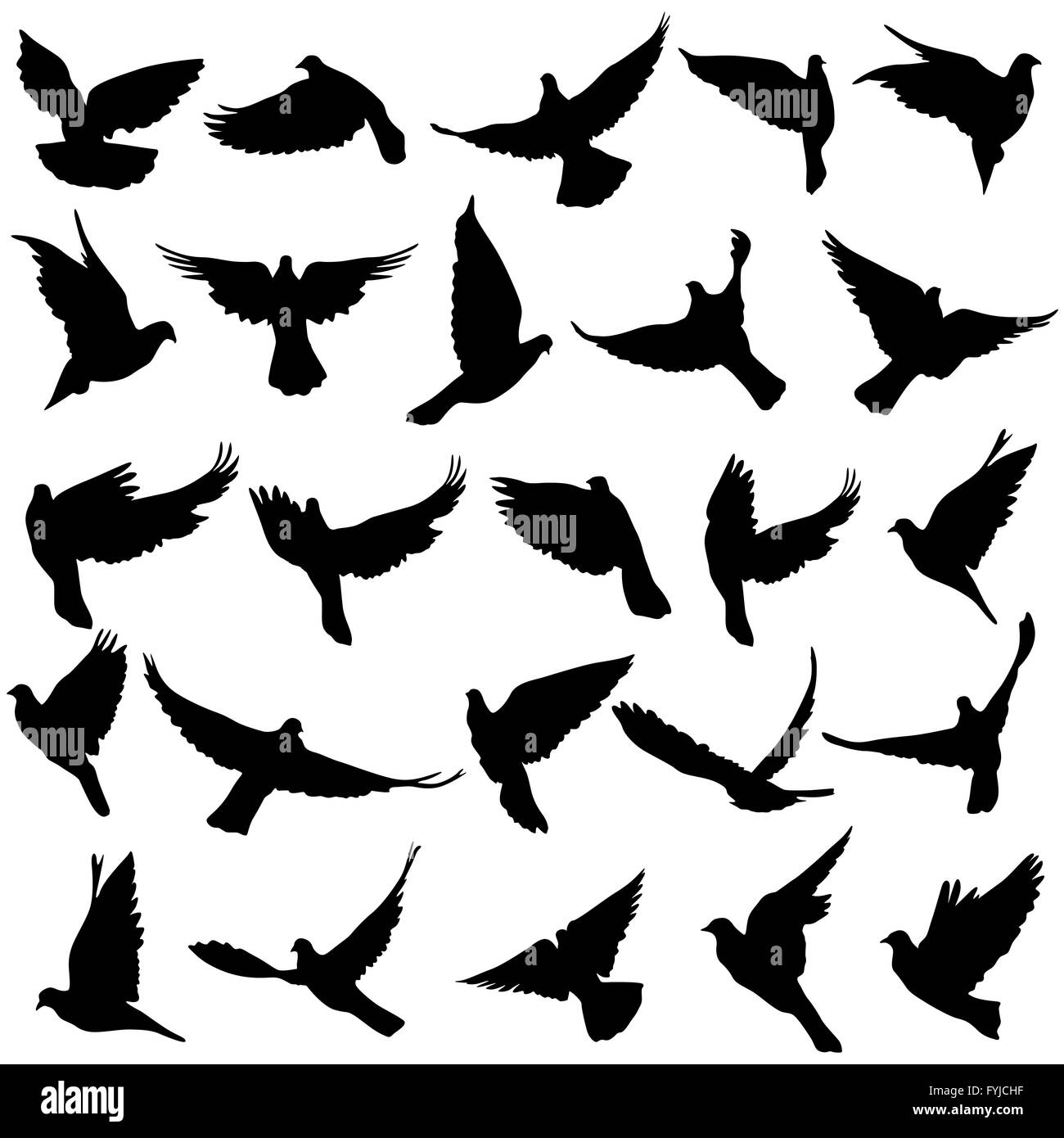 Concept d'amour ou de la paix. Jeu de silhouettes de colombes. Vector illustration. Banque D'Images