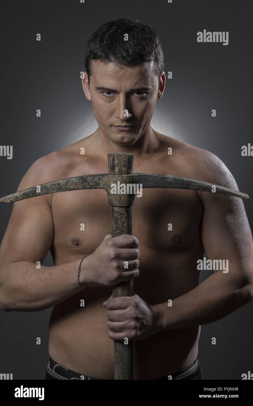 Construction Worker holding portrait un pic. Banque D'Images