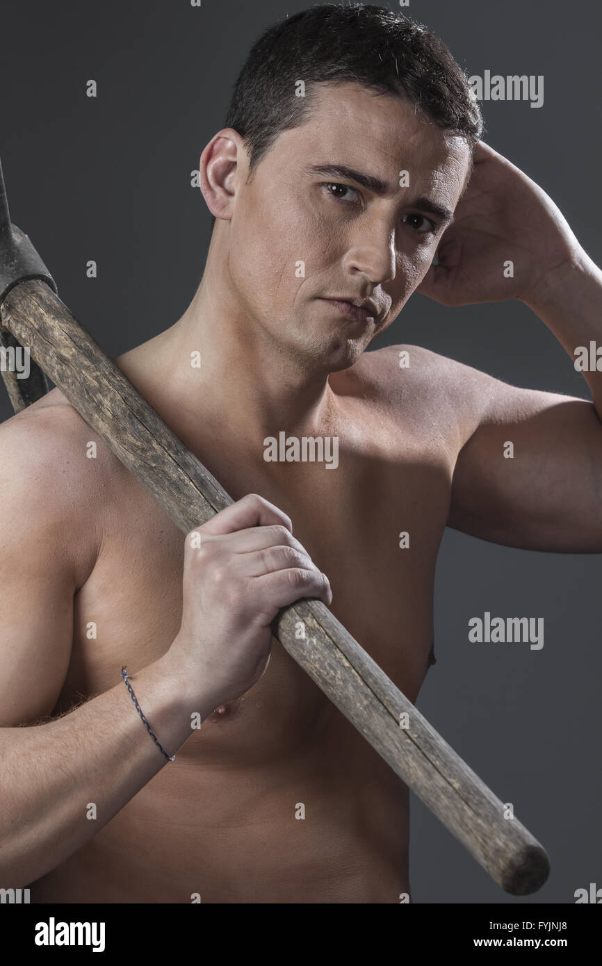 Construction Worker holding portrait un pic. Banque D'Images