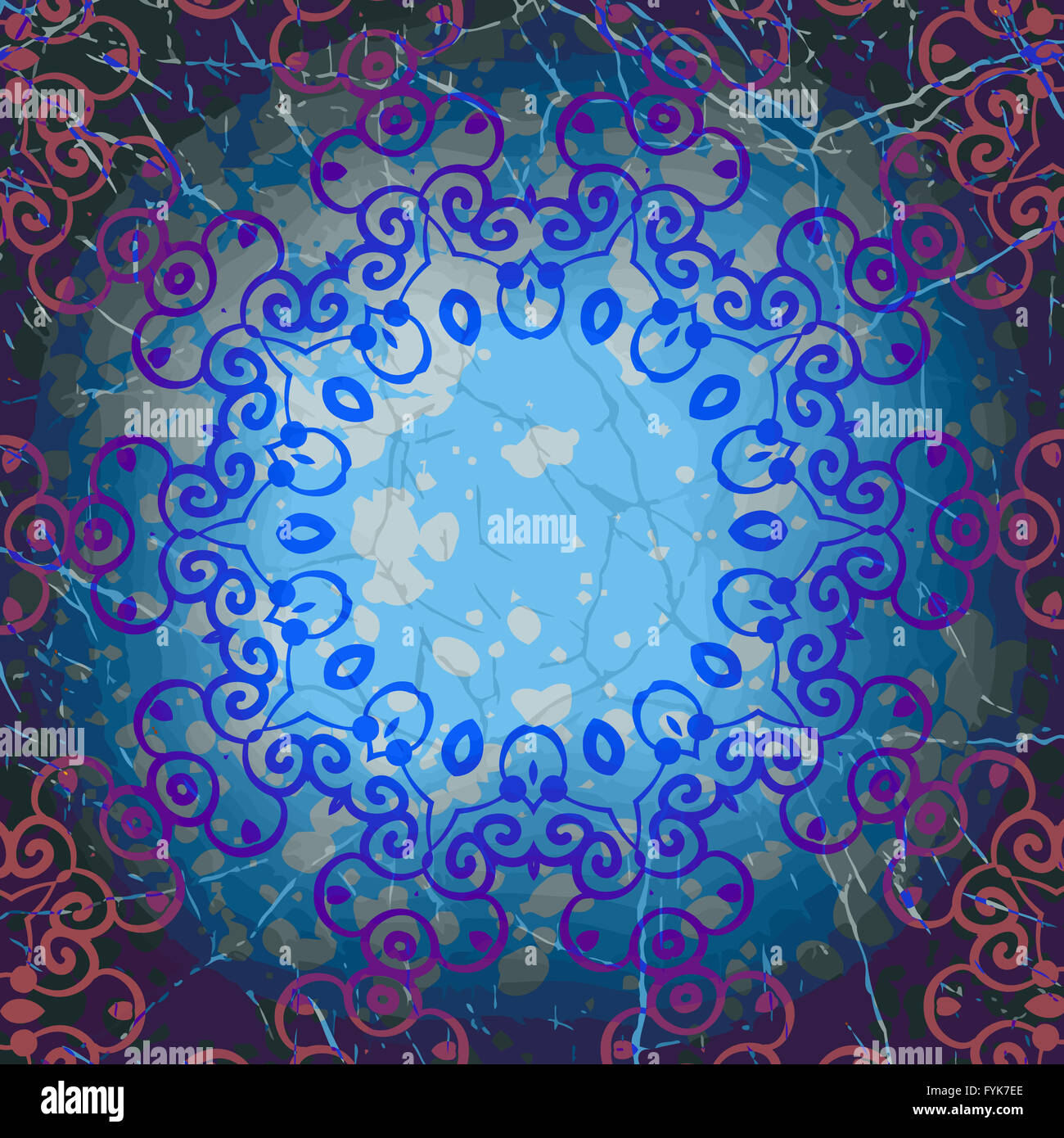 Cadre rond Mandala en bleu. Élément grunge abstrait Banque D'Images