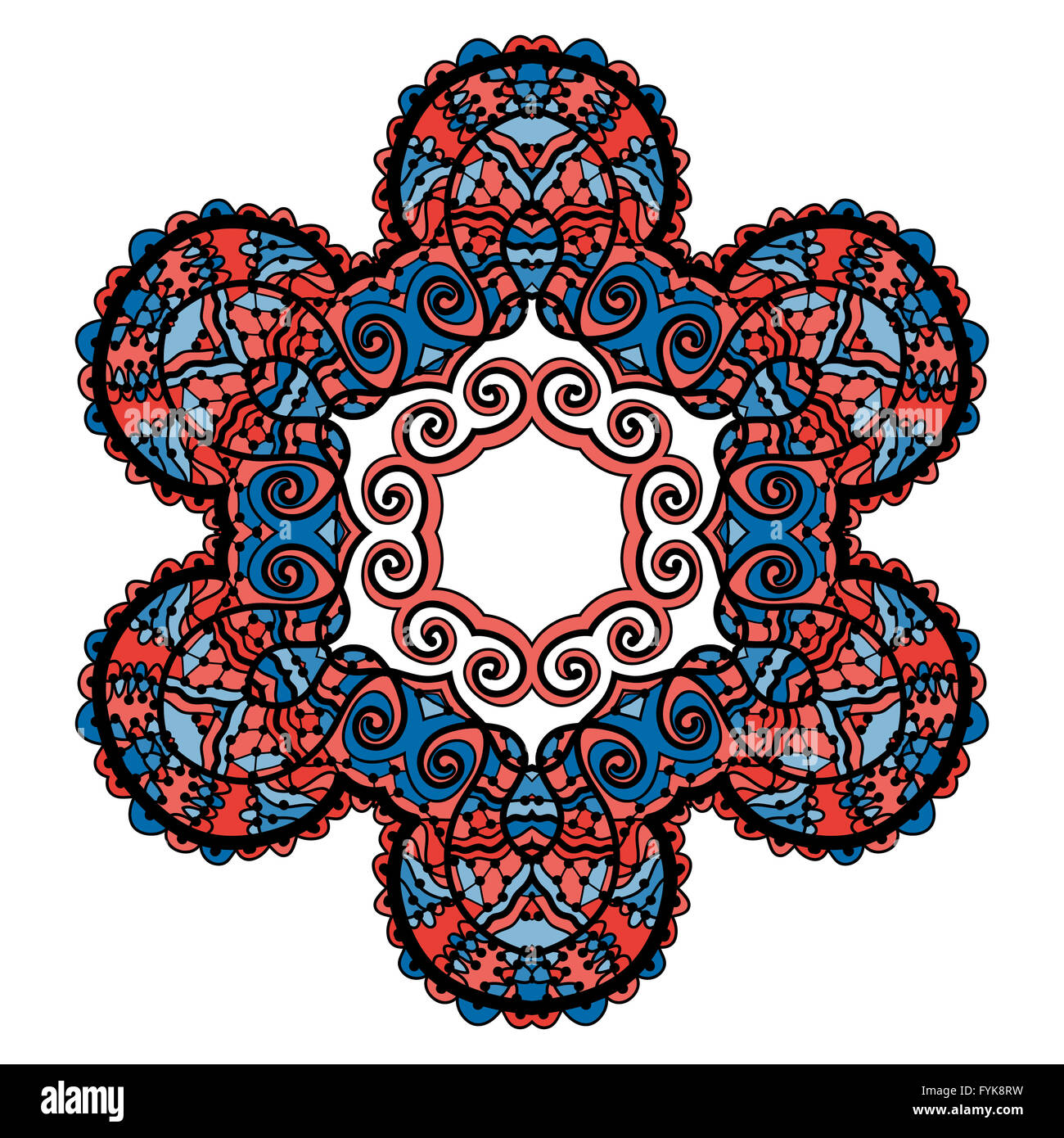 Mandala tribal stylisé, symbole indien cercle spirituel de décoration de fleur de lotus, ornement motif rond, vector illustration Banque D'Images