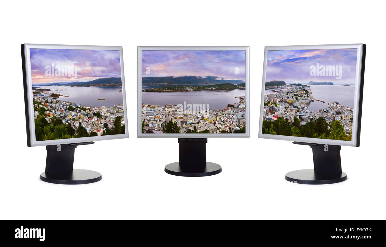 Panorama d'Alesund en Norvège dans les écrans d'ordinateur Banque D'Images