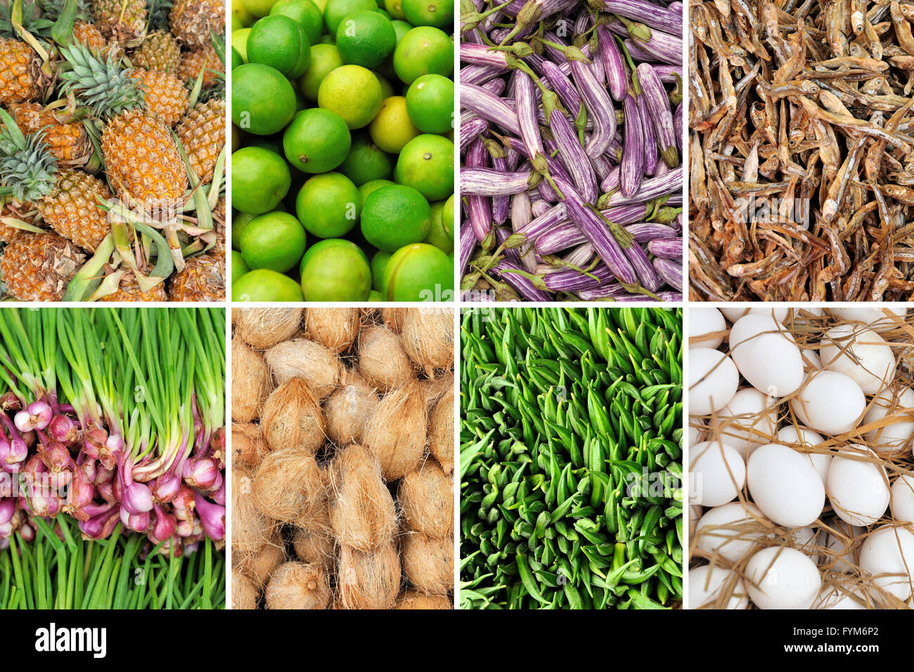 Collage de huit éléments (contexte de l'alimentation) Banque D'Images