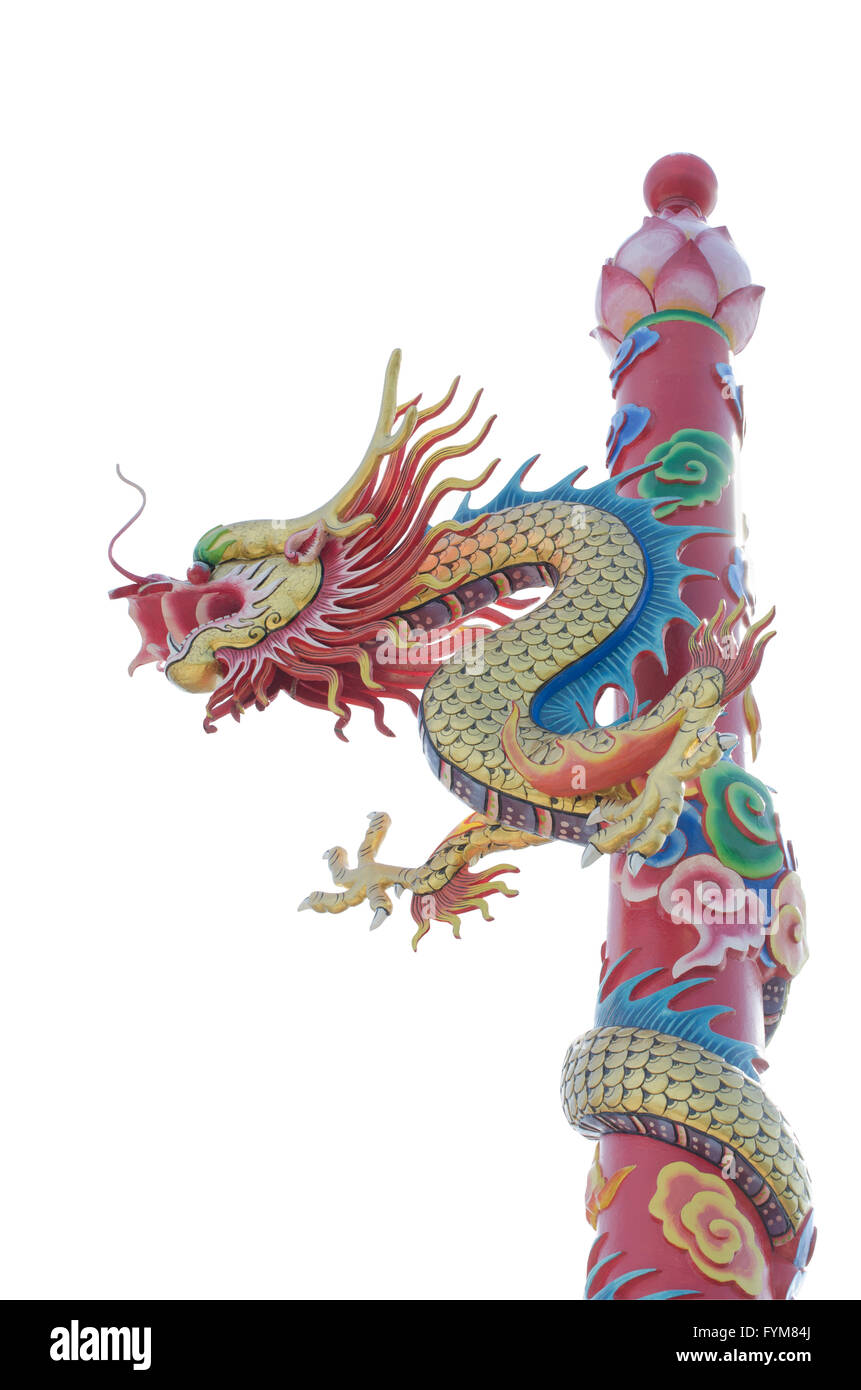 Chinese Dragon statue sur fond blanc. Banque D'Images