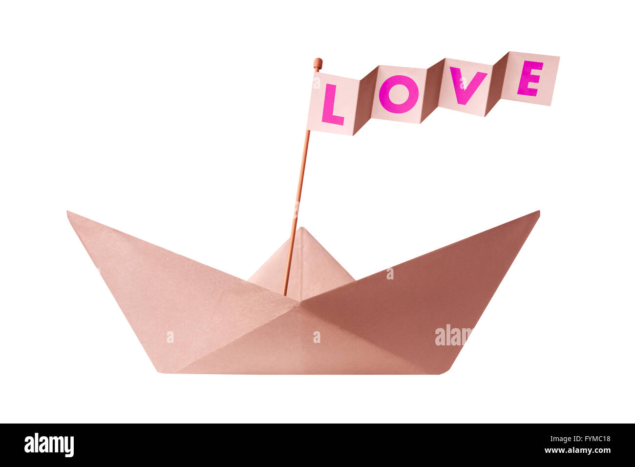 Origami Papier voile avec drapeau écrit LOVE Banque D'Images