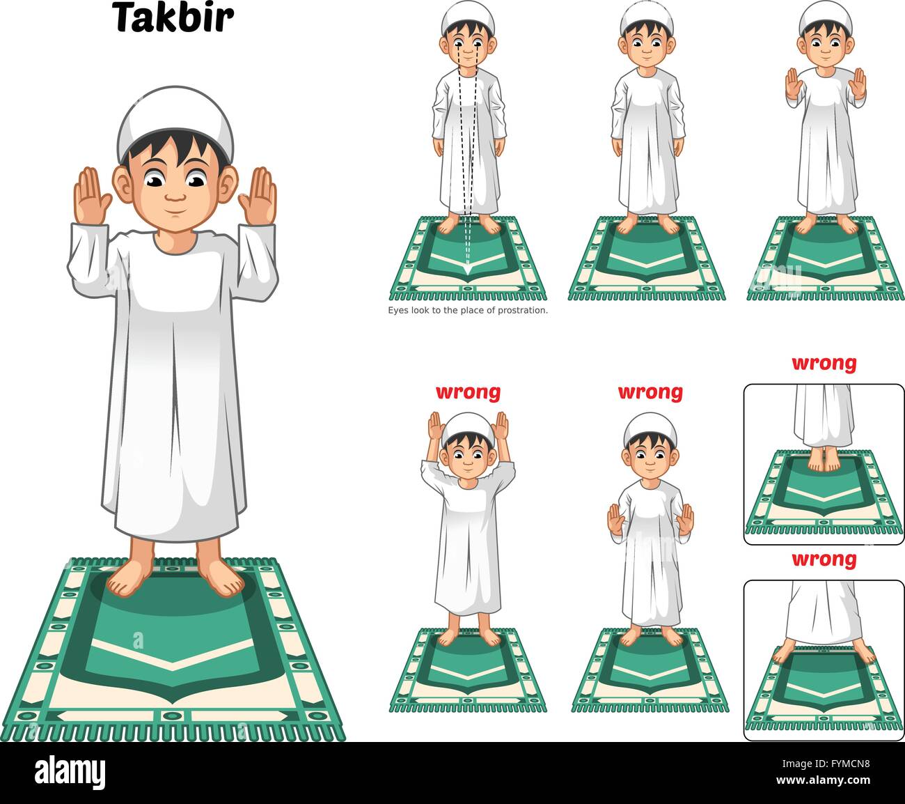 Position de la prière musulmane Guide Step by Step effectuer par garçon debout et d'élever les mains avec mauvaise position Vector Illustration Illustration de Vecteur