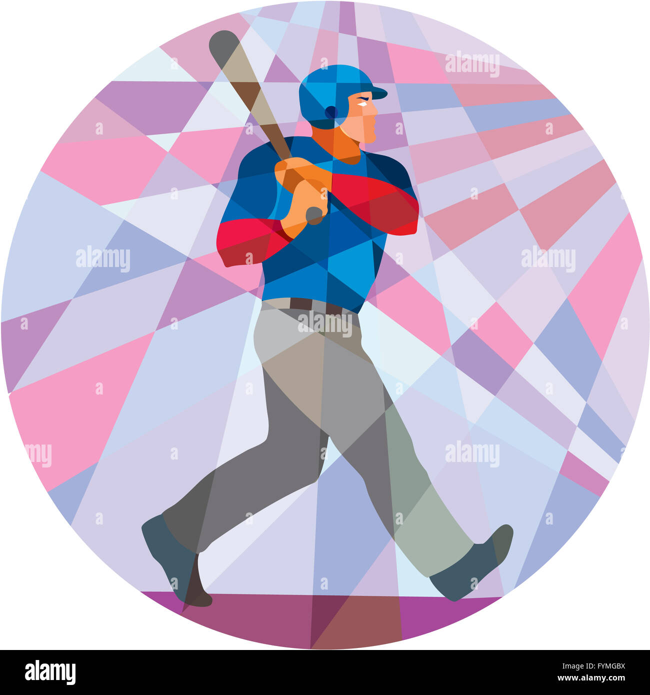 Au bâton de baseball cogneur frappeur polygone faible Banque D'Images