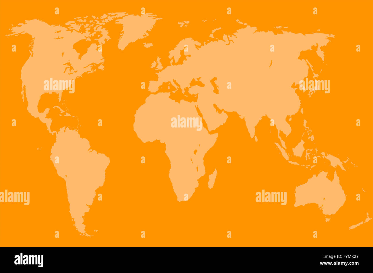 Orange World Map, isolé Banque D'Images