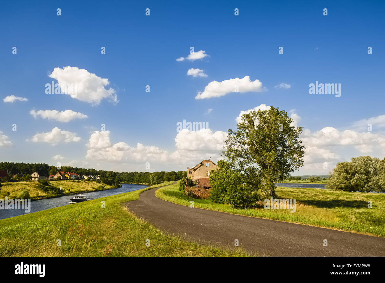 La piste cyclable d'Oder-Neisse à fleuve Oder, Hohensaaten Banque D'Images