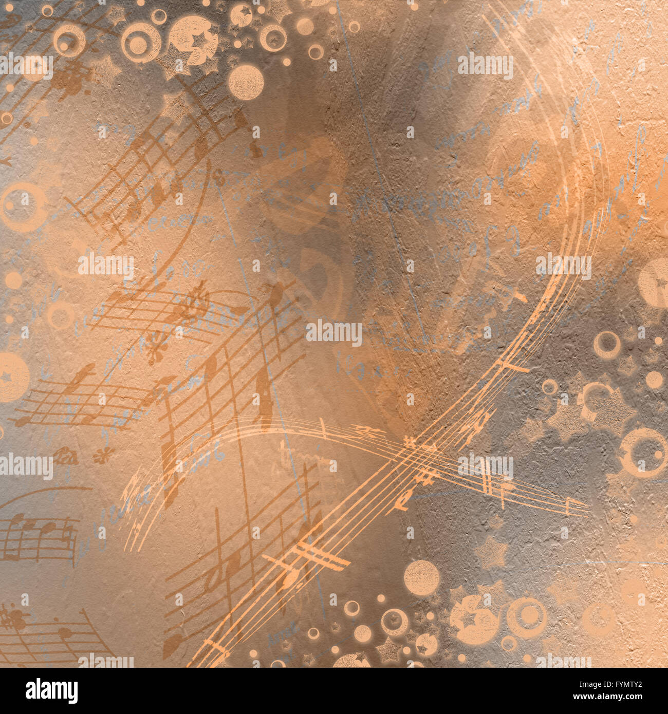 Résumé fond magnifique dans le style de technique mixte avec ornement floral, mots et chiffres Banque D'Images