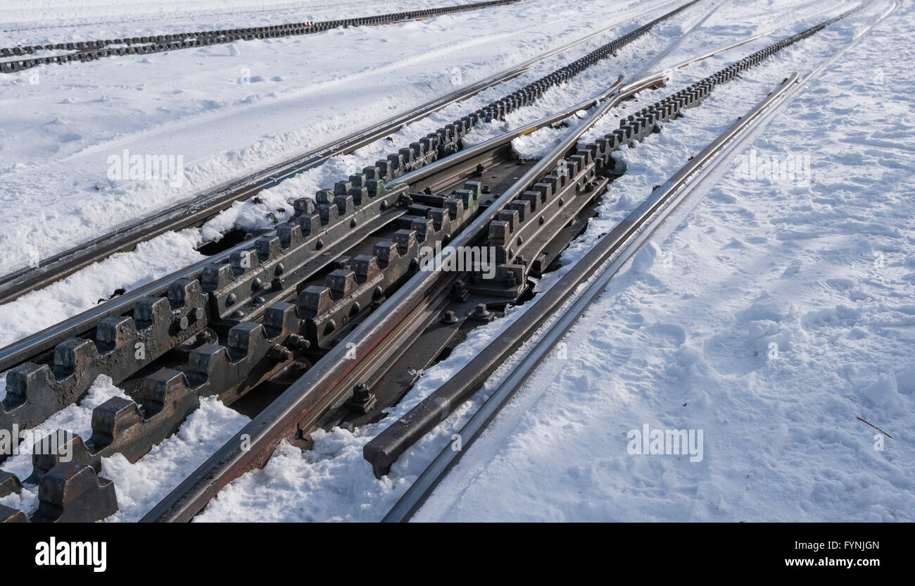 Les rails du chemin de fer du Gornergrat à Riffelberg. Banque D'Images