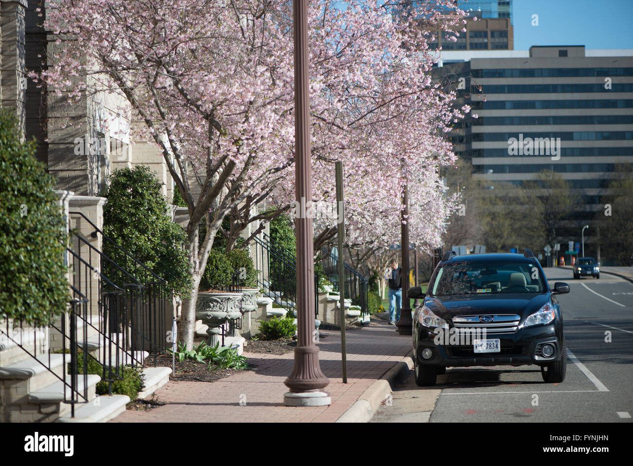 Une scène de rue à Rosslyn, Arlington, Virginia, juste en face de l'Iwo Jima Memorial. Banque D'Images