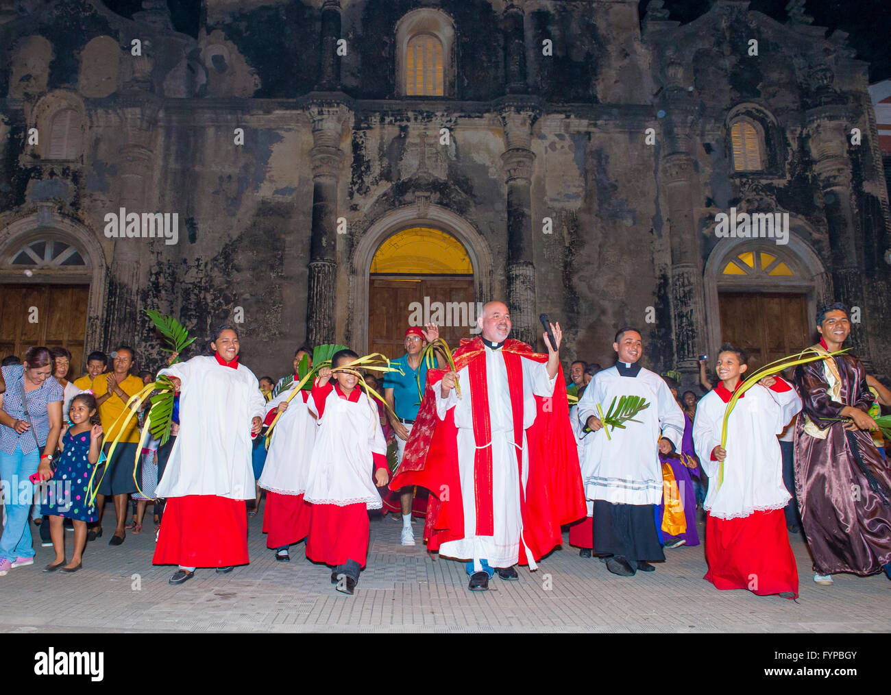 Nicaragua non identifié à prendre part à la procession des Rameaux à Granada Nicaragua Banque D'Images