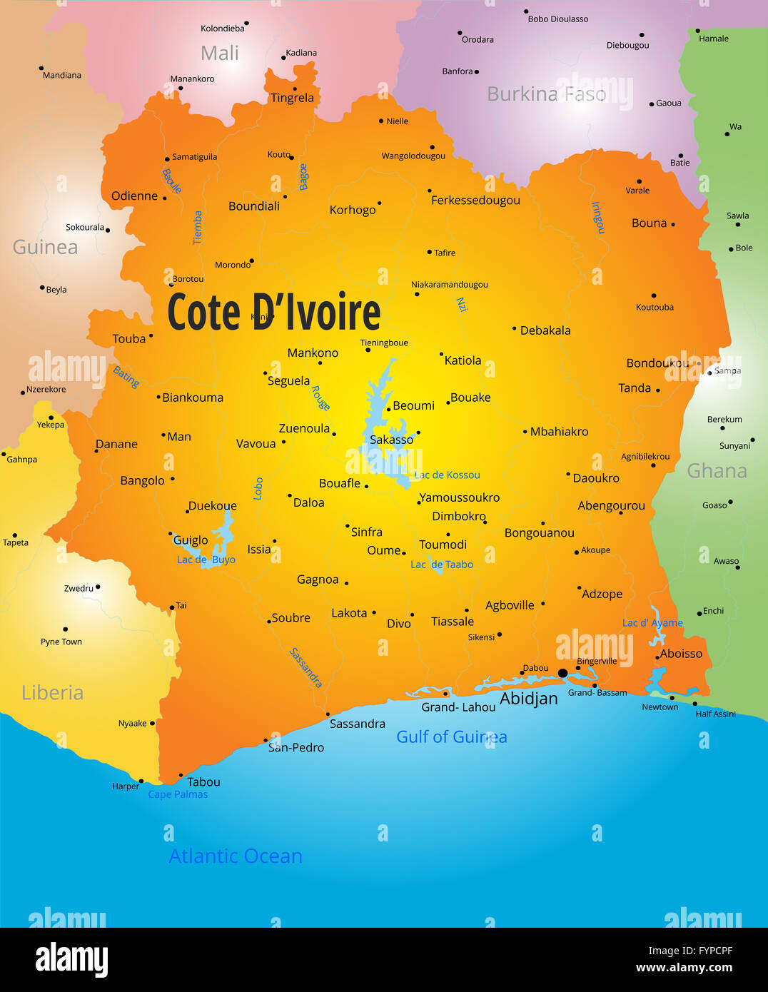 Carte de la Côte d'Ivoire Banque D'Images