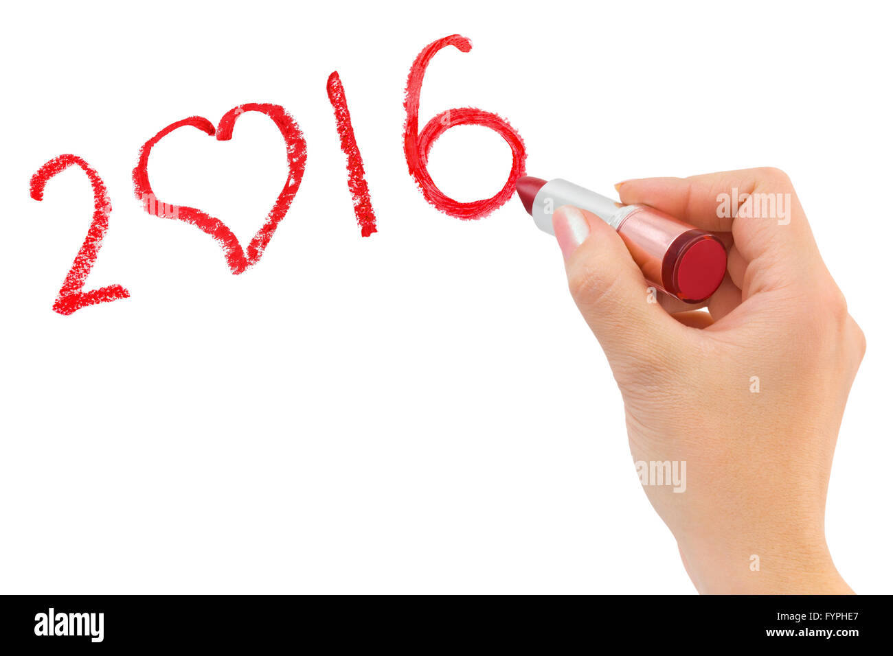 La main avec dessin rouge à lèvres 2016 Banque D'Images