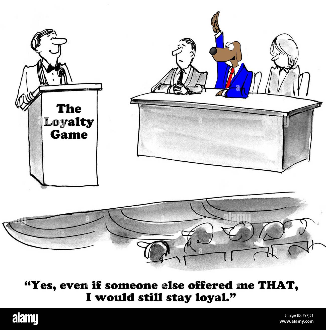 Caricature d'affaires à propos de fidélité à l'entreprise. Banque D'Images