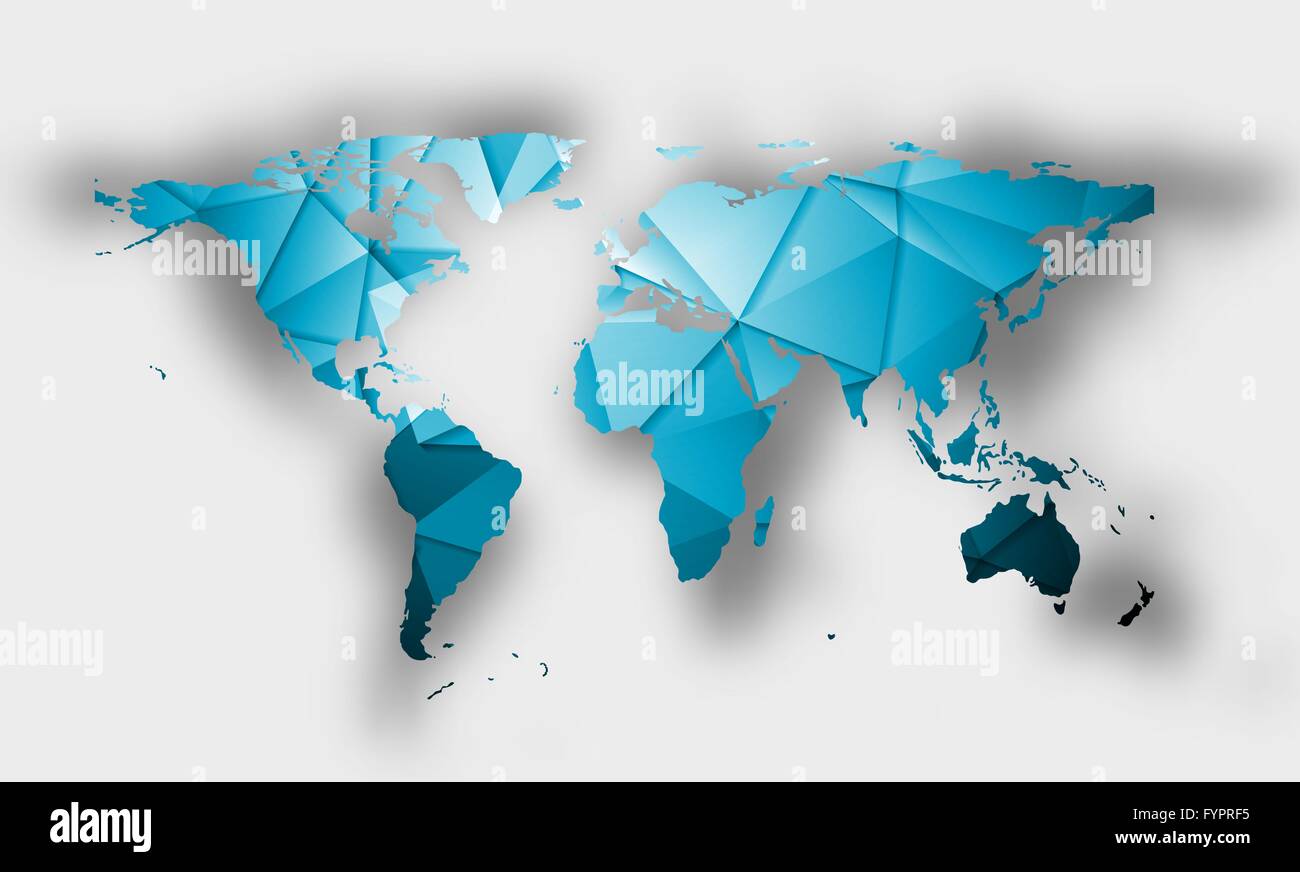 Carte du monde polygonal bleu avec ombre Banque D'Images