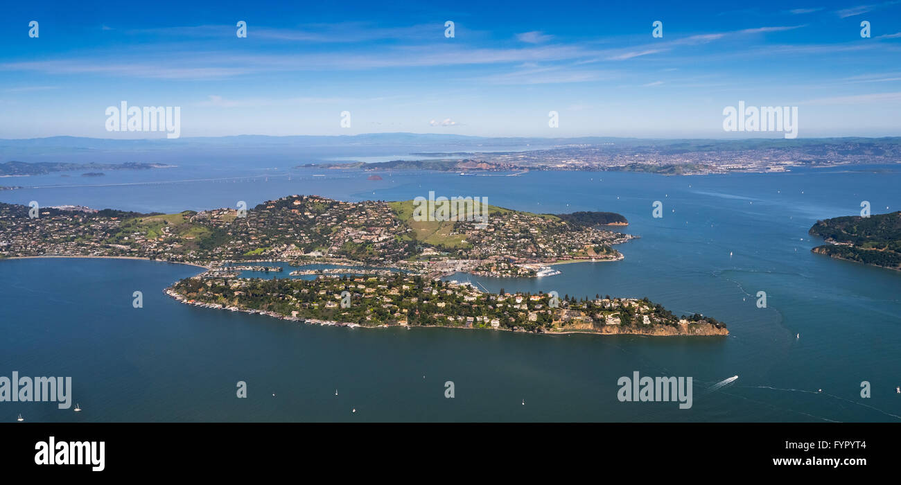 Vue aérienne, le Belvedere Tiburon péninsule, Baie de San Francisco, Californie, USA Banque D'Images