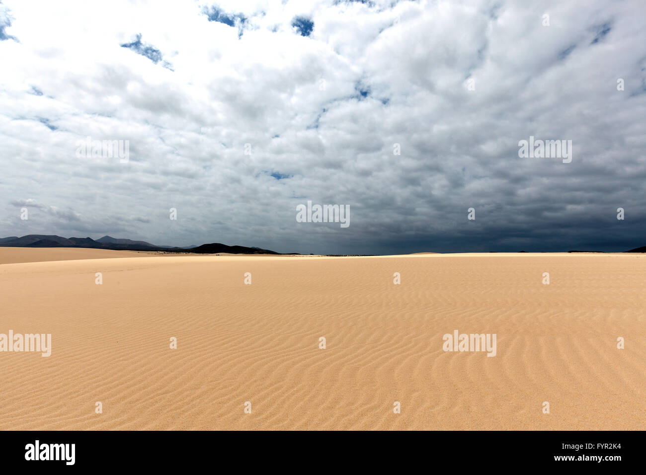 Les dunes de sable, les dunes de l'errance d'El Jable, Las Dunas de Corralejo, parc naturel de Corralejo, Fuerteventura, la formation de nuages spectaculaires Banque D'Images