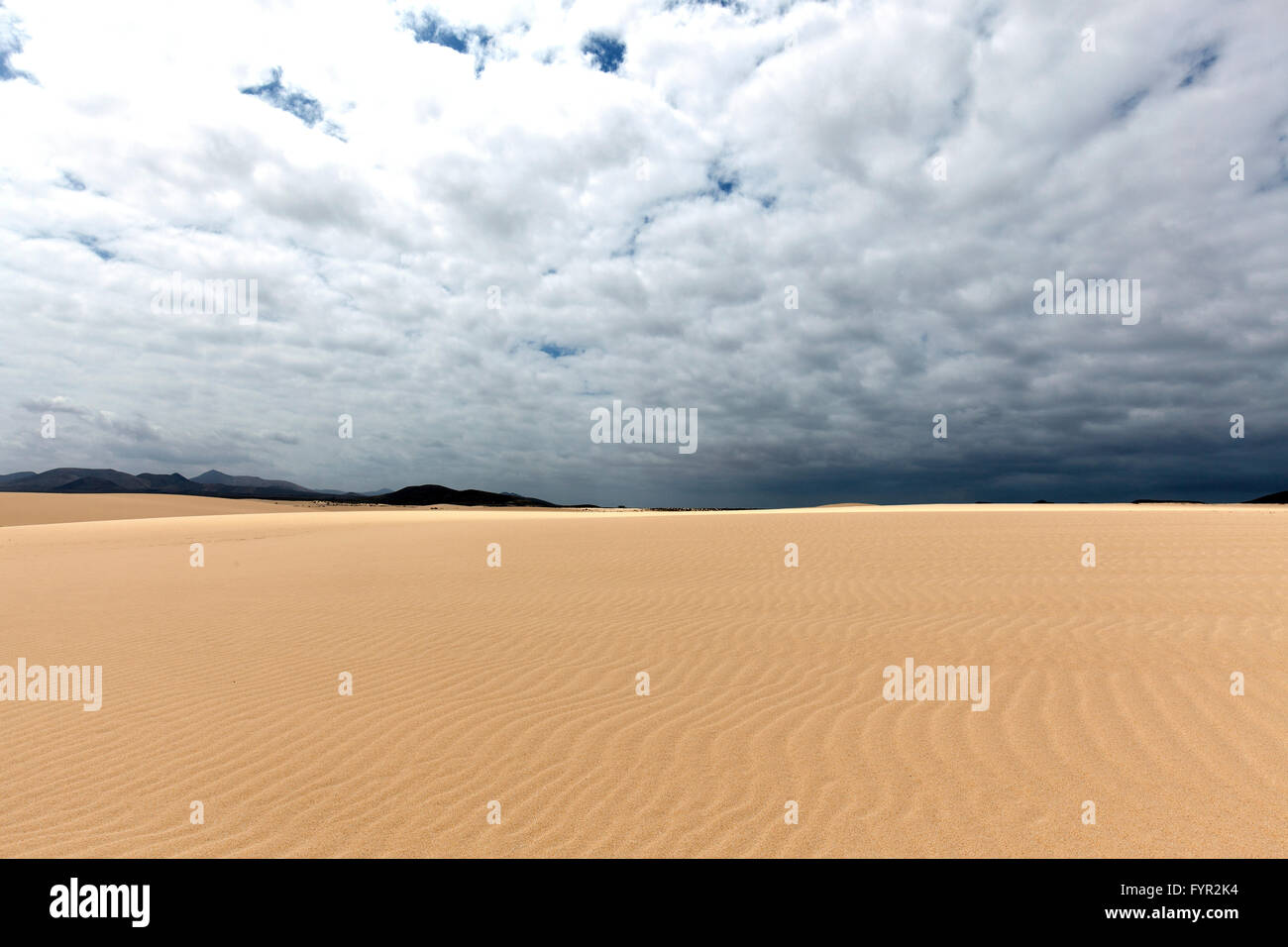 Les dunes de sable, les dunes de l'errance d'El Jable, Las Dunas de Corralejo, parc naturel de Corralejo, Fuerteventura, la formation de nuages spectaculaires Banque D'Images