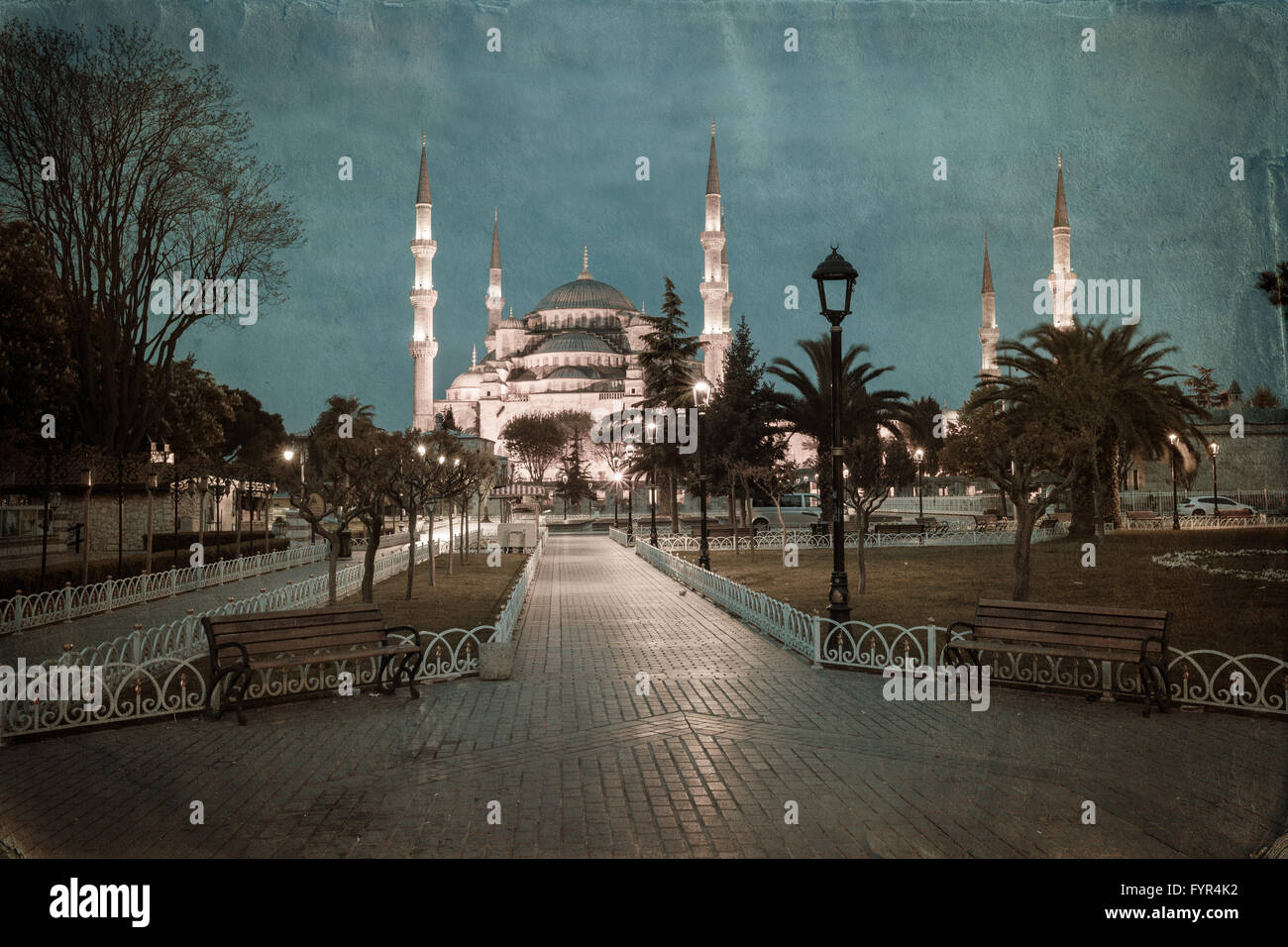 Style rétro photo de la mosquée bleue de Sultanahmet Banque D'Images