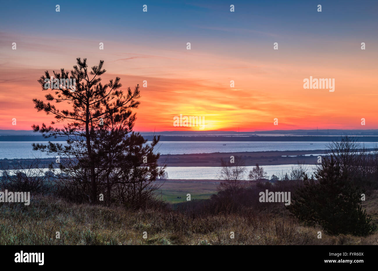 Matin d'hiver le lever du soleil sur l'île de Hiddensee, Allemagne Banque D'Images