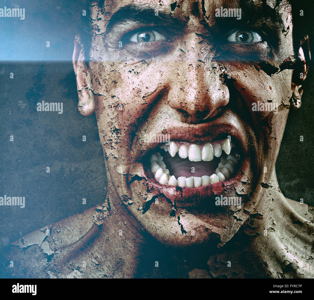 Homme sinistre Spooky avec desquamation de la peau craquelée de Banque D'Images