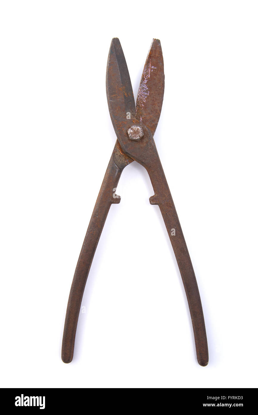 Old rusty jardin pruner ouvert. Banque D'Images