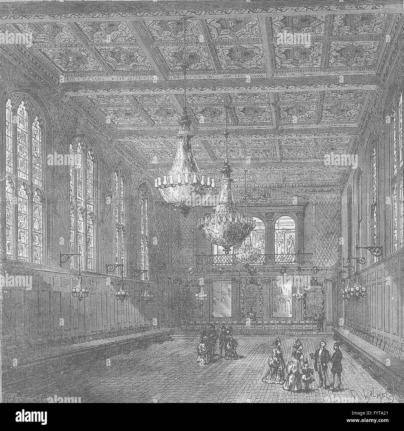 Ville de Londres : Intérieur de Merchant Taylors' Hall, antique print c1880 Banque D'Images